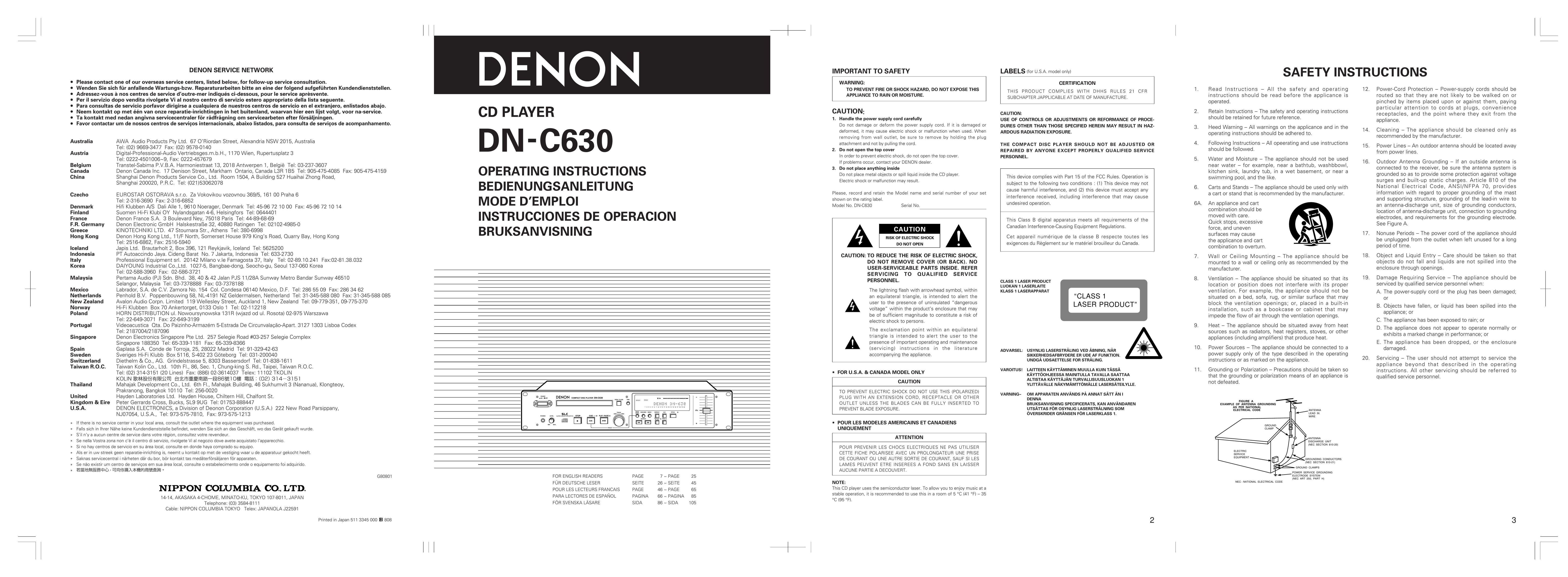 Denon DN-C630 CD Player User Manual