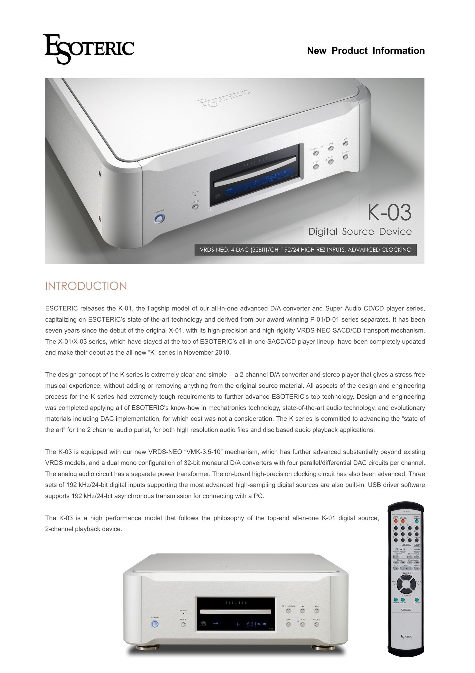 Esoteric K-03 CD Player User Manual