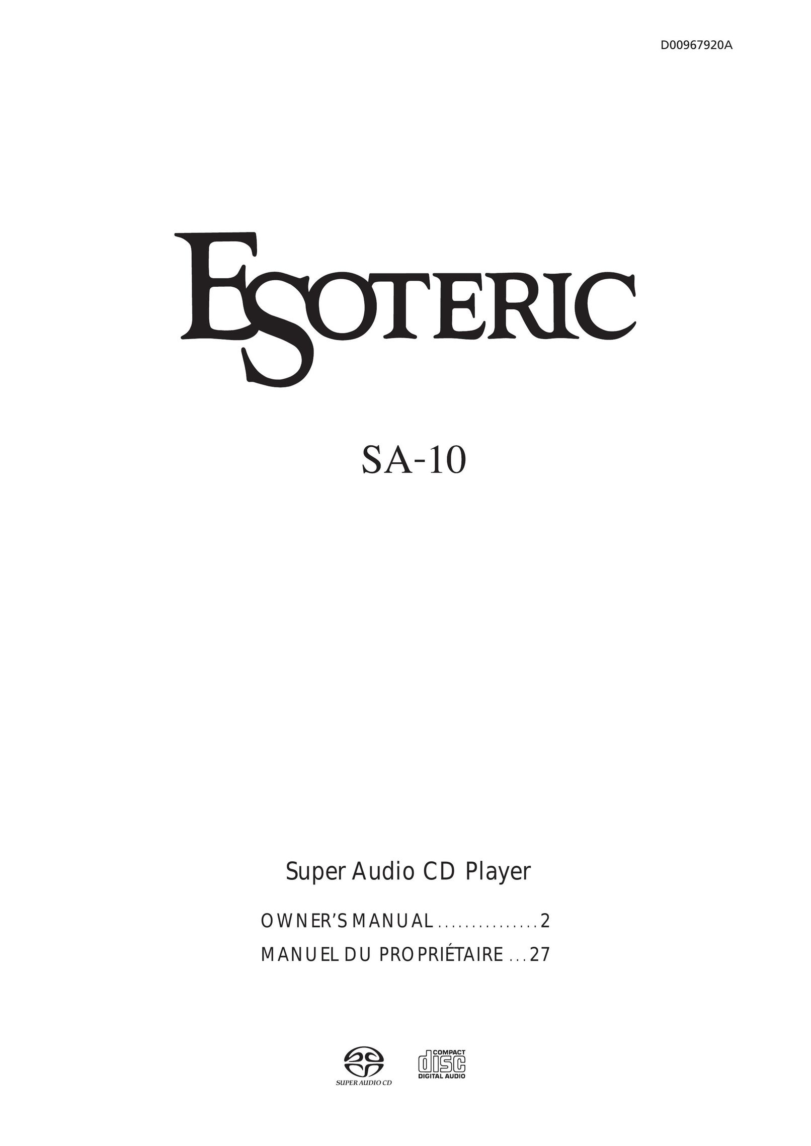 Esoteric SA-10 CD Player User Manual