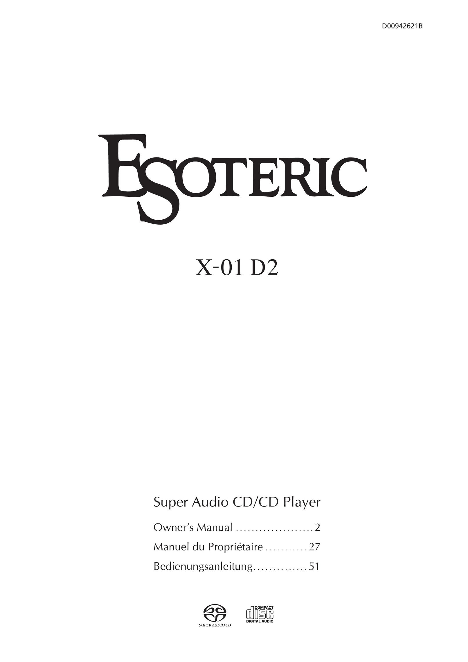 Esoteric X-01 D2 CD Player User Manual