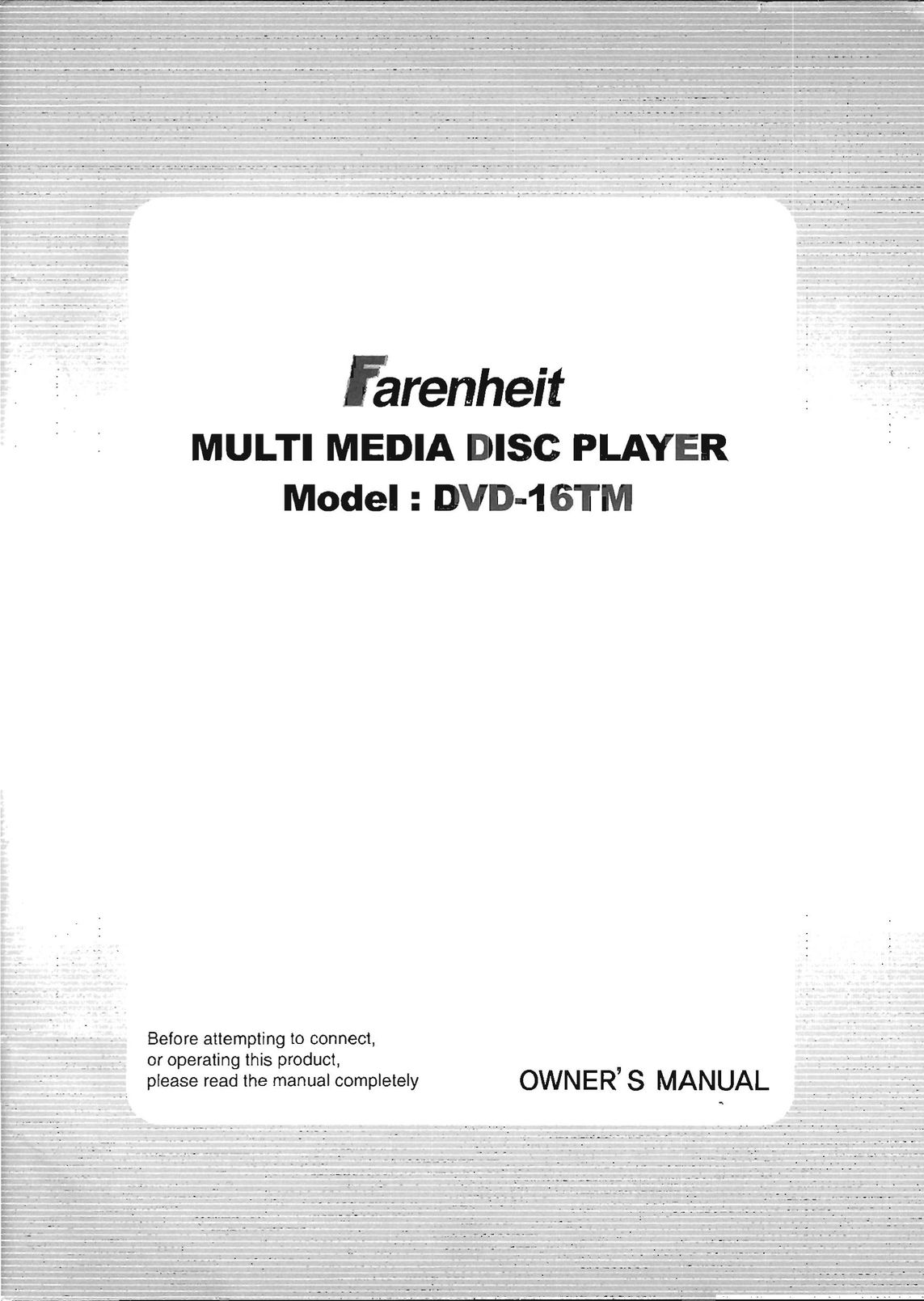 Farenheit Technologies DVD-16TM CD Player User Manual