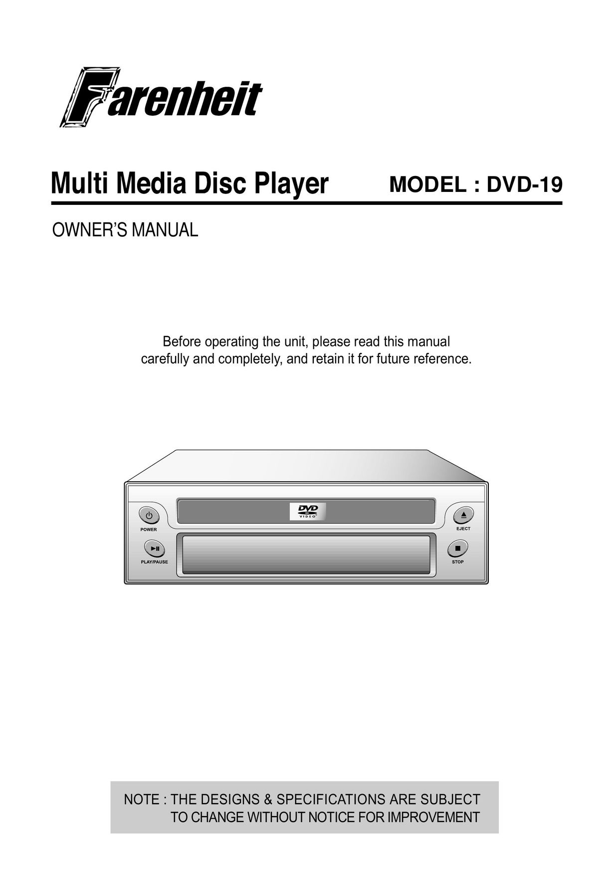 Farenheit Technologies DVD-19 CD Player User Manual