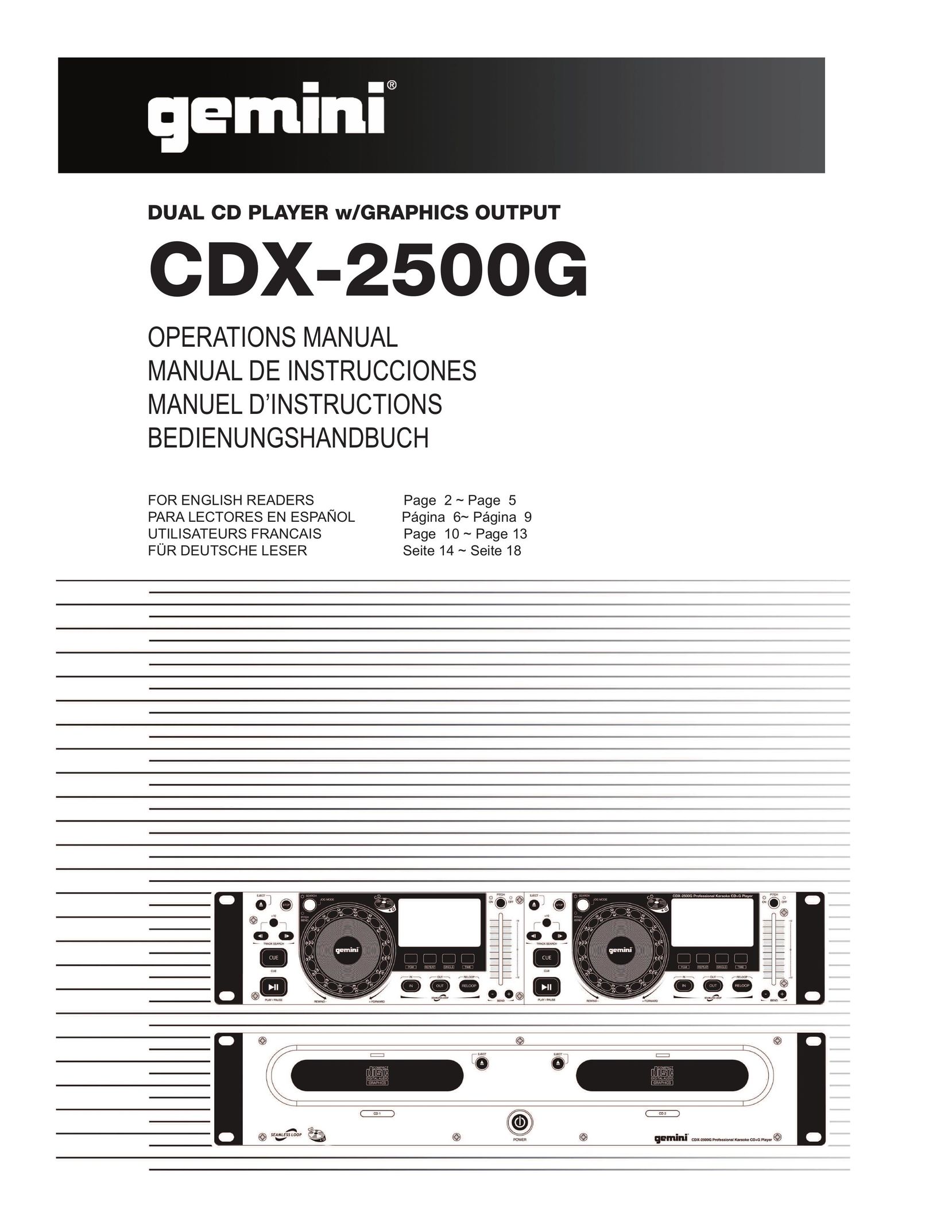 Gemini CDX-2500G CD Player User Manual