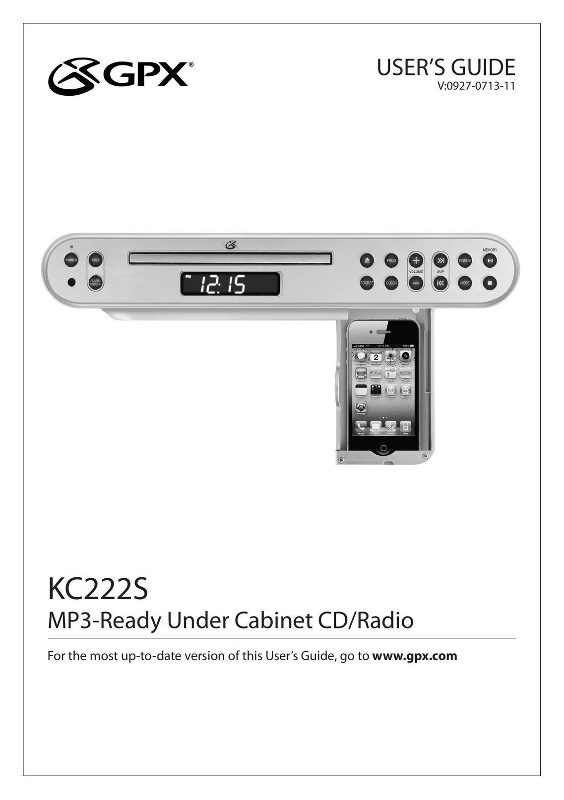 GPX KC222S CD Player User Manual