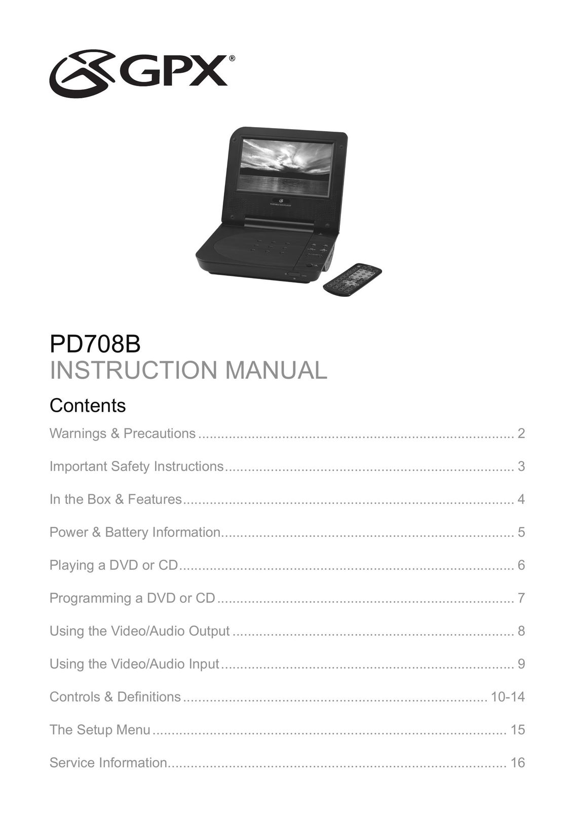 GPX PD708B CD Player User Manual