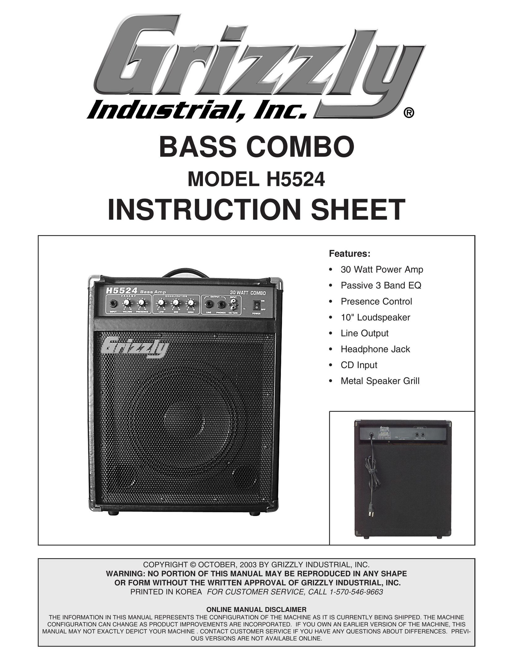 Grizzly H5524 CD Player User Manual
