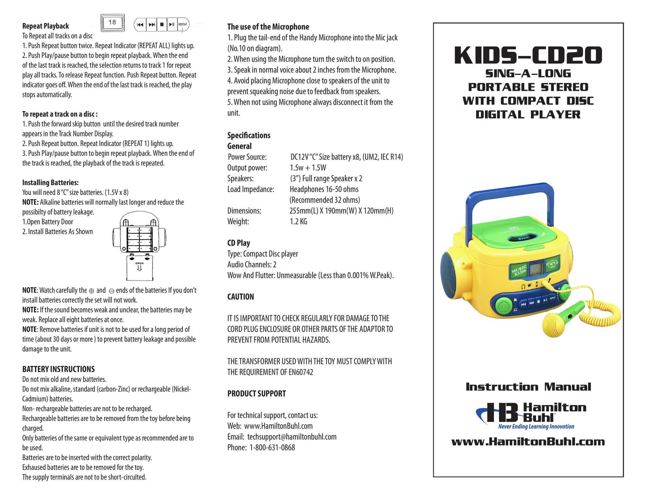 Hamilton Electronics KIDS-CD20 CD Player User Manual