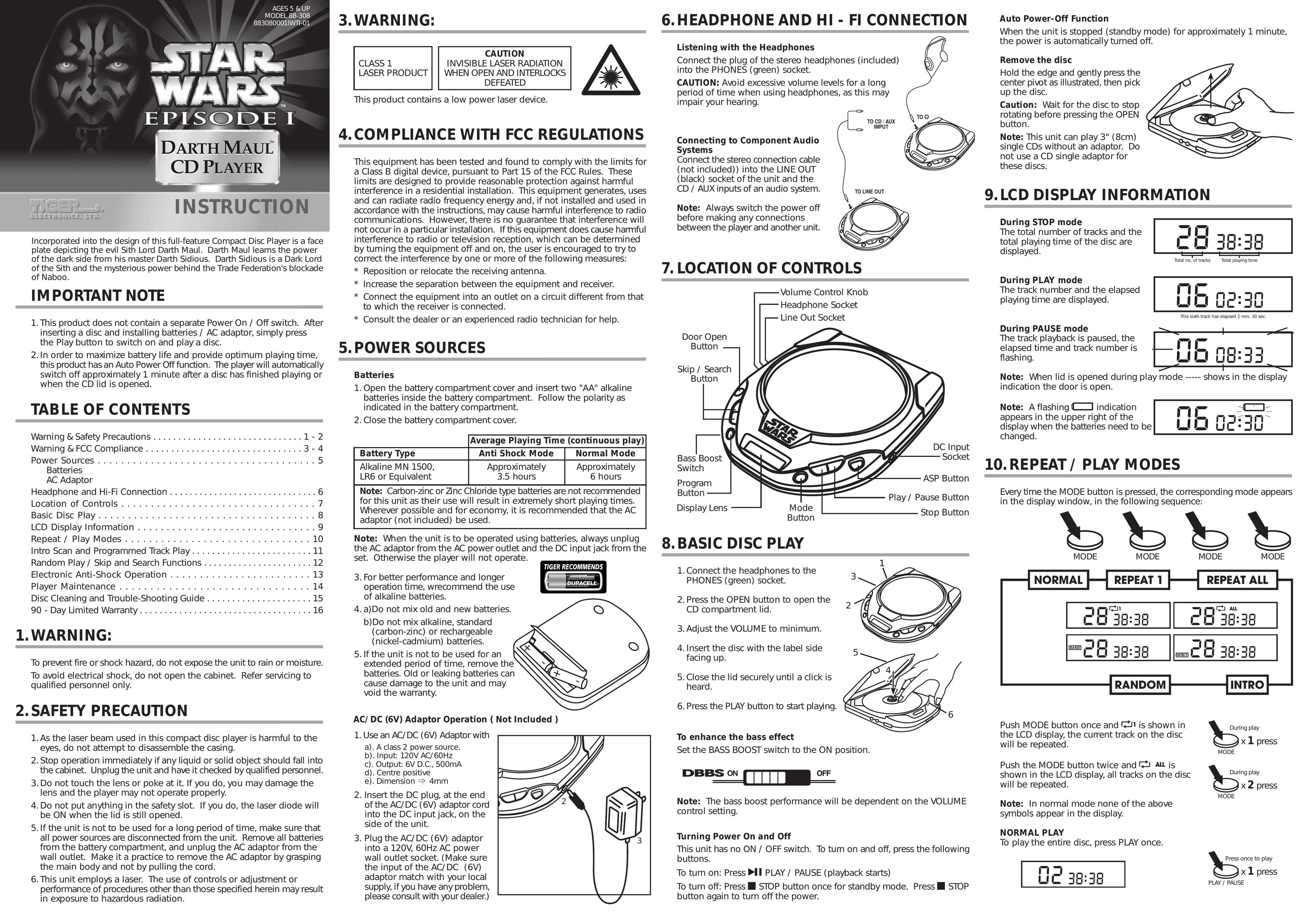 Hasbro 88-308 CD Player User Manual