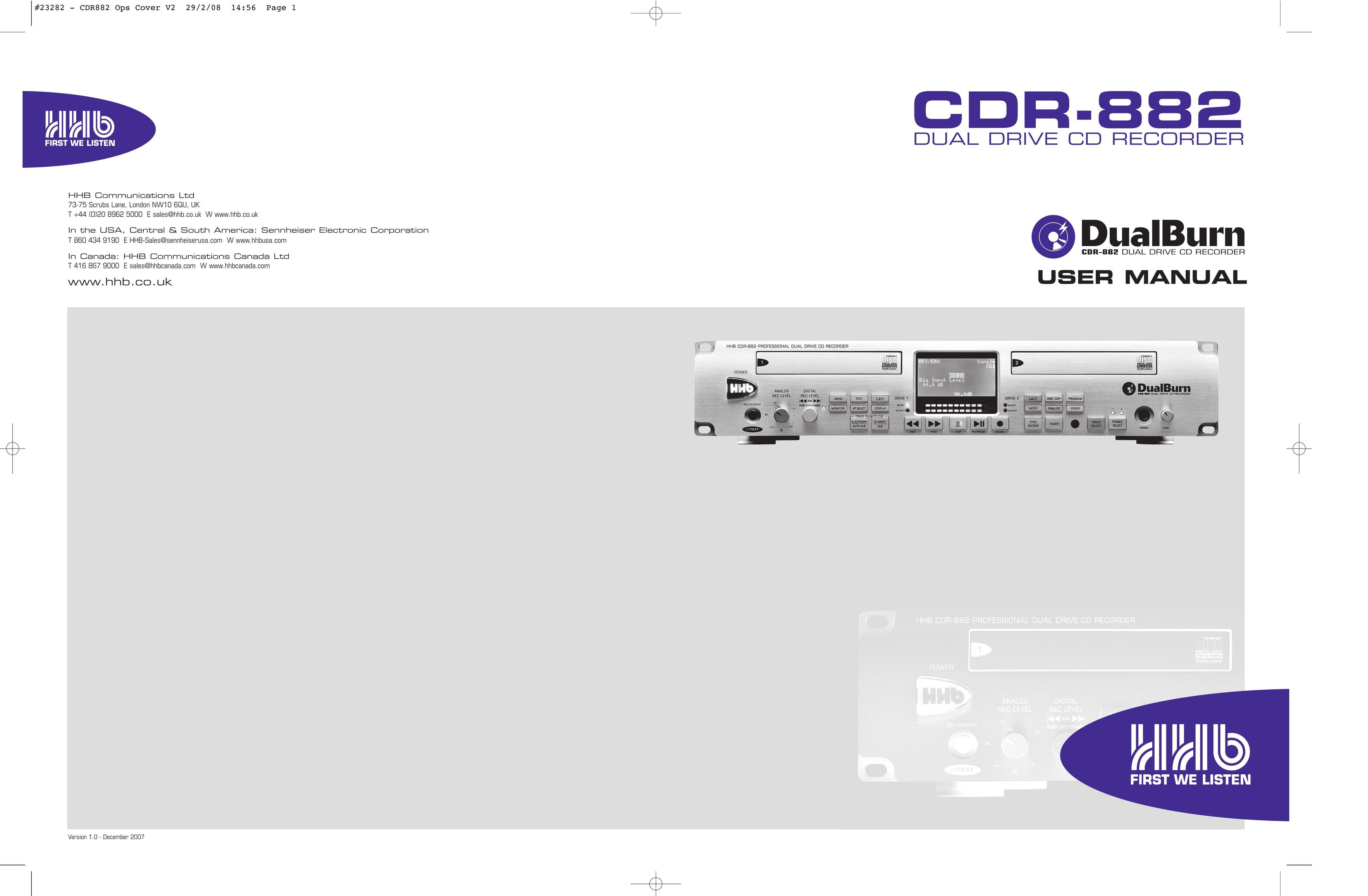 HHB comm CDR-882 CD Player User Manual