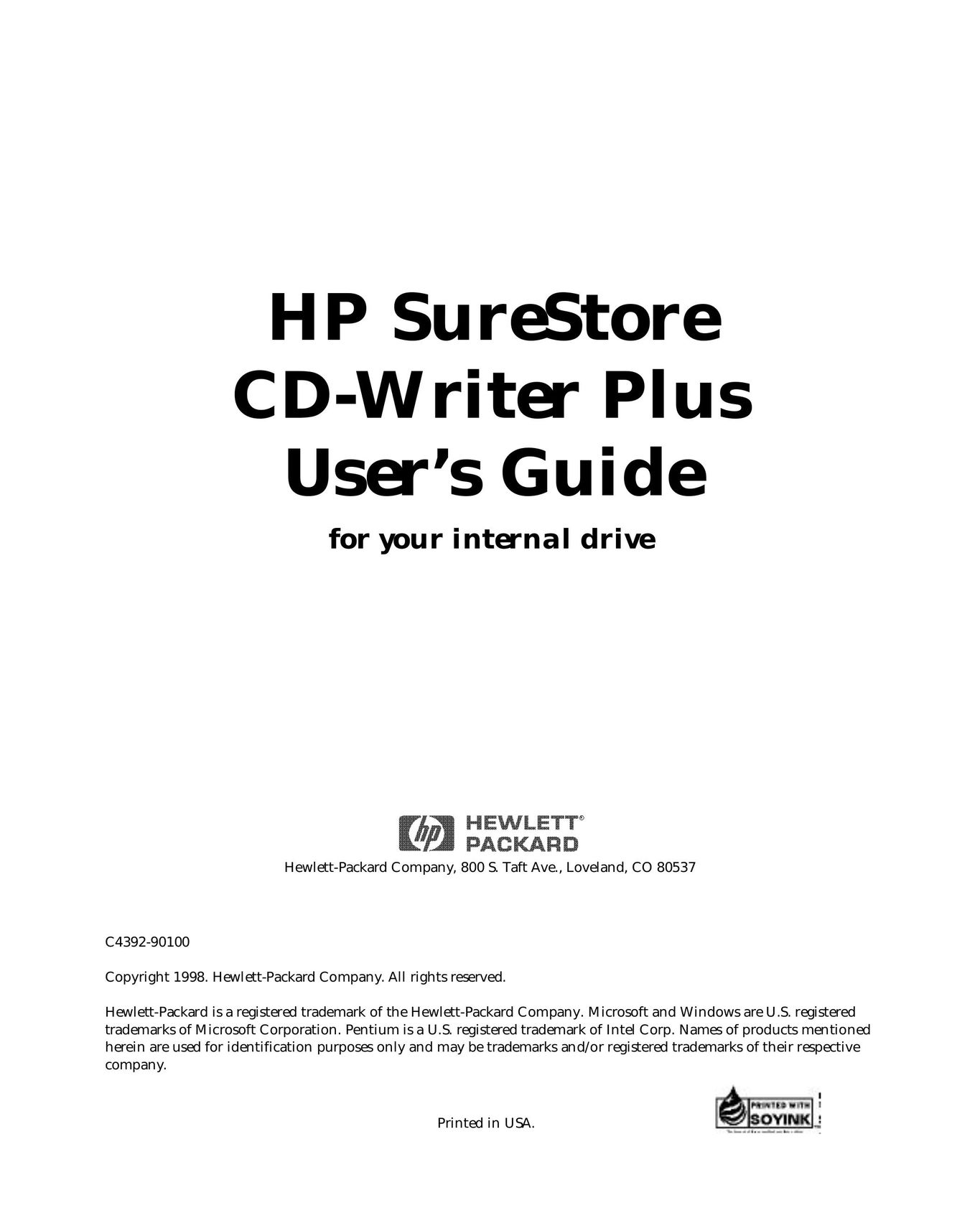 HP (Hewlett-Packard) C4392-90100 CD Player User Manual