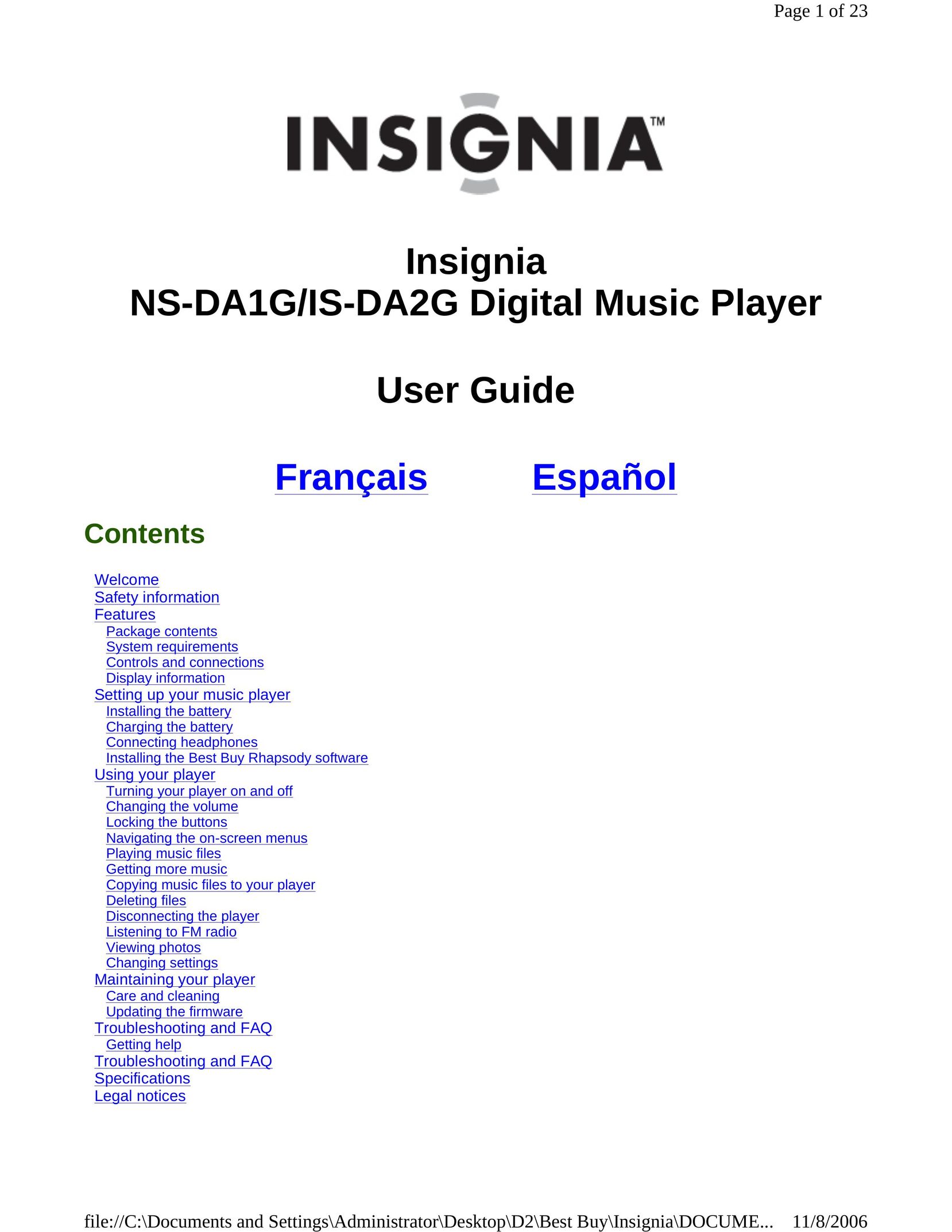 Insignia IS-DA2G CD Player User Manual