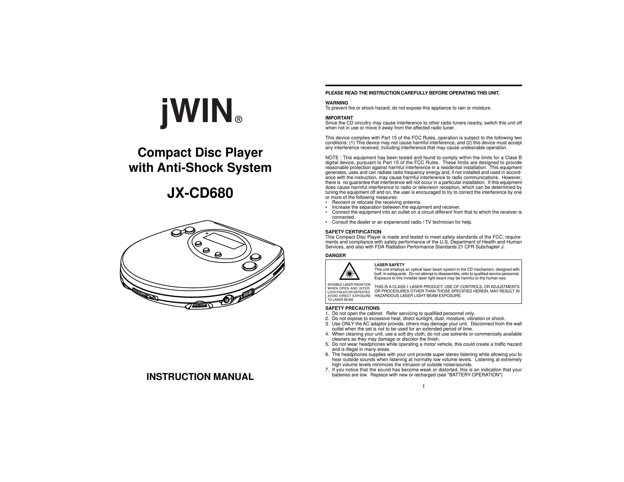 Jwin JX-CD680 CD Player User Manual