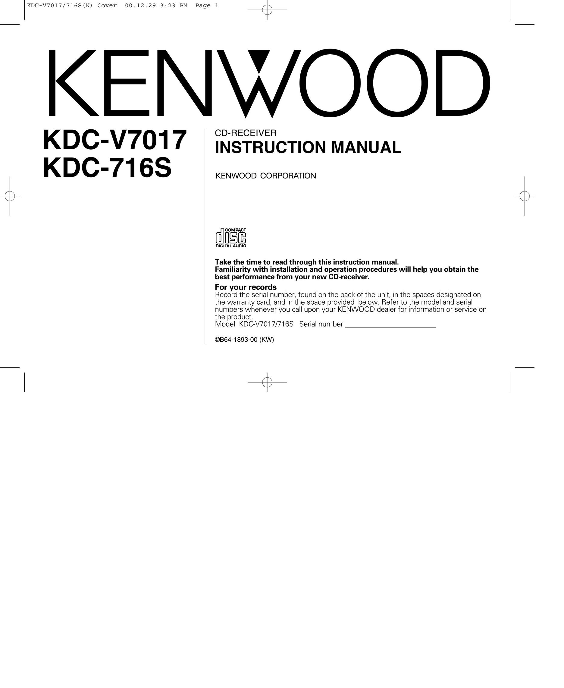 Kenwood CD-RECEIVER CD Player User Manual