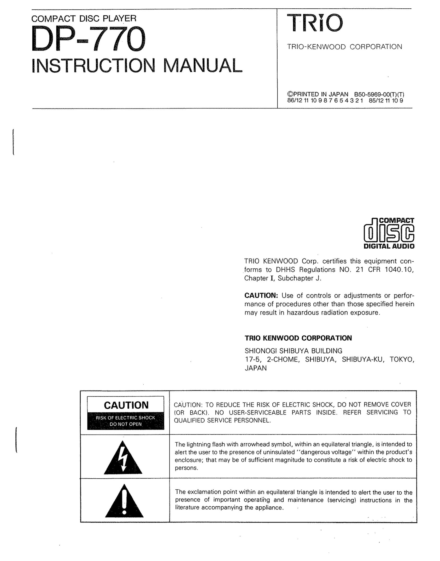 Kenwood DP-770 CD Player User Manual