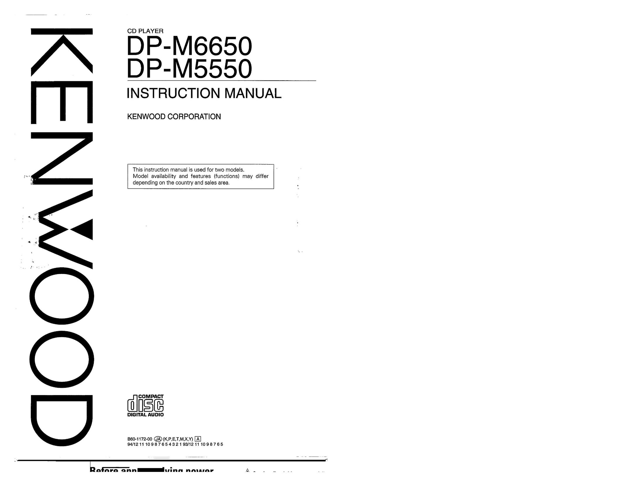 Kenwood DP-M5550 CD Player User Manual