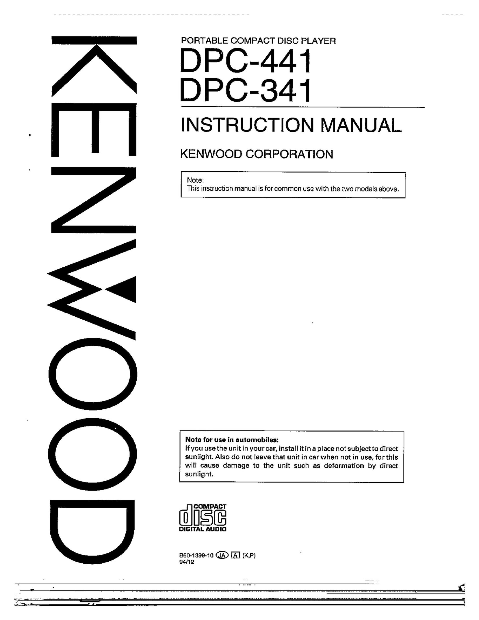 Kenwood DPC-341 CD Player User Manual