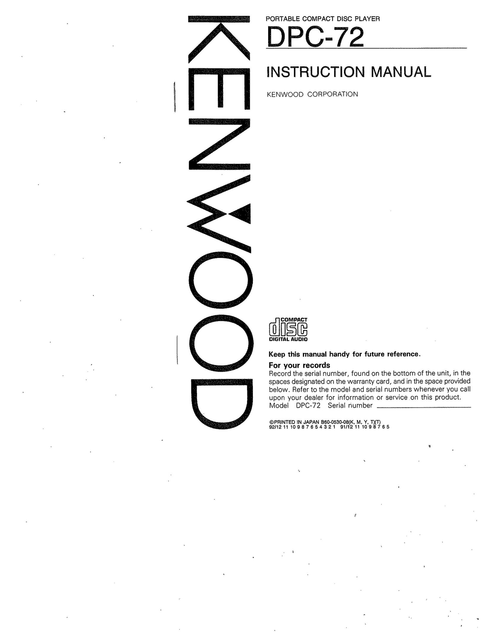 Kenwood DPC-72 CD Player User Manual