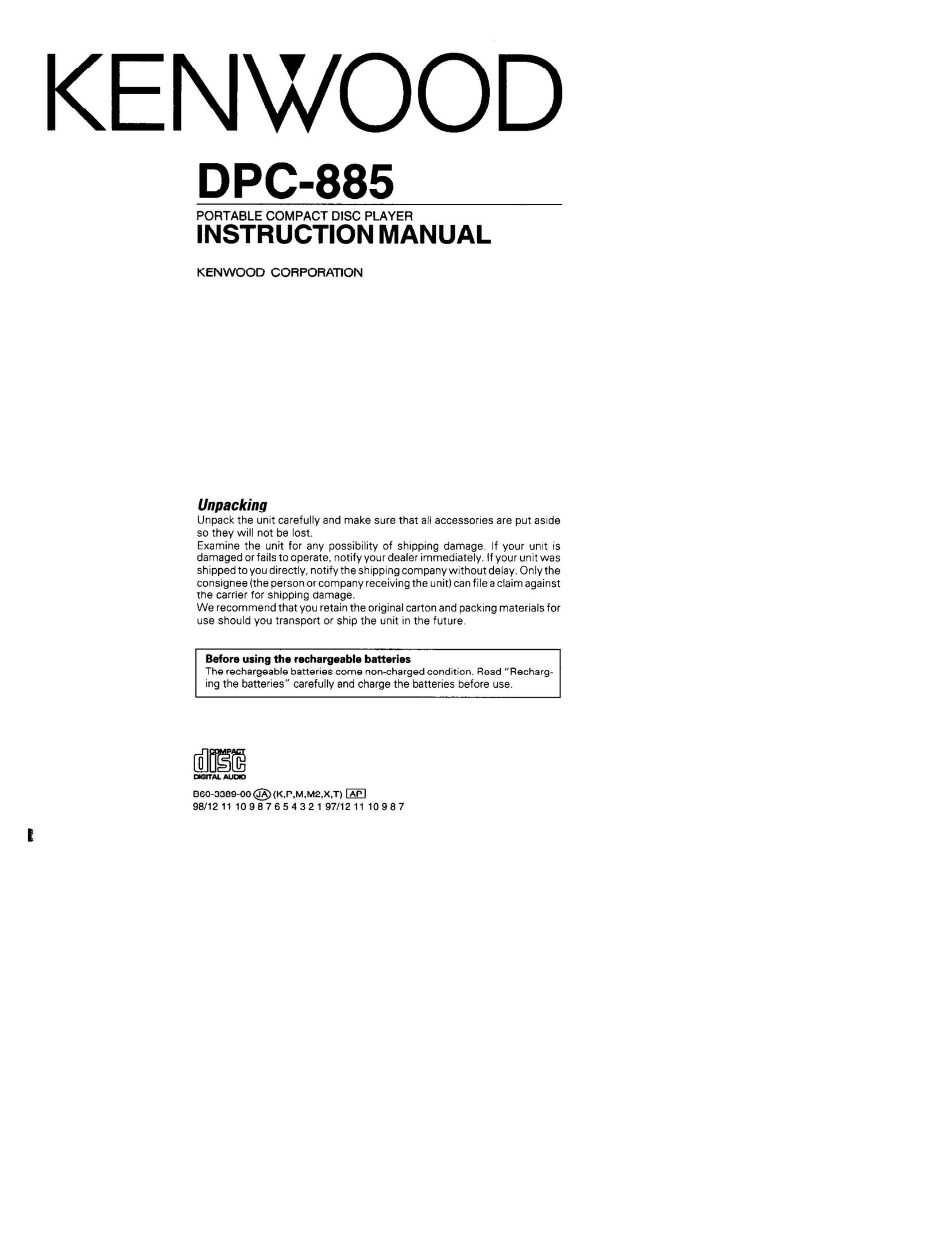 Kenwood DPC-885 CD Player User Manual