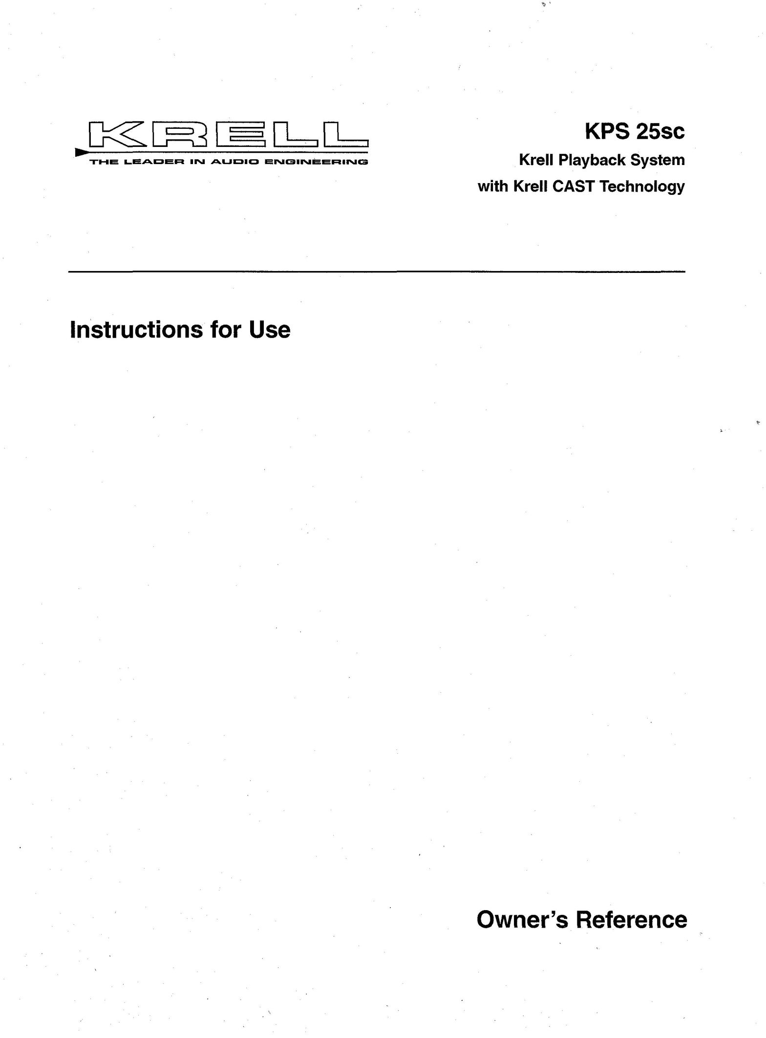 Krell Industries KPS 25sc CD Player User Manual