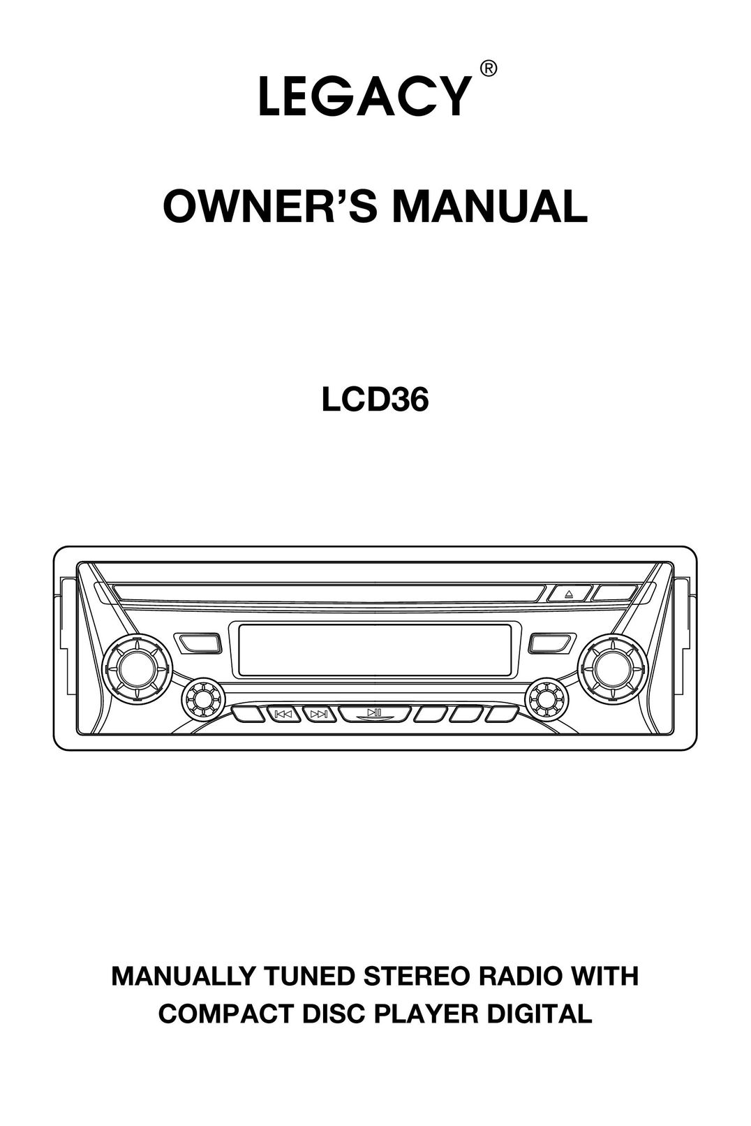 Legacy Car Audio LCD36 CD Player User Manual