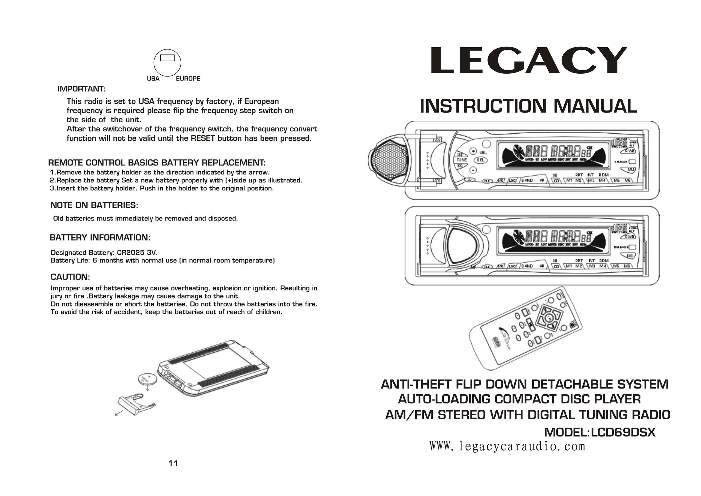 Legacy Car Audio LCD69DSX CD Player User Manual