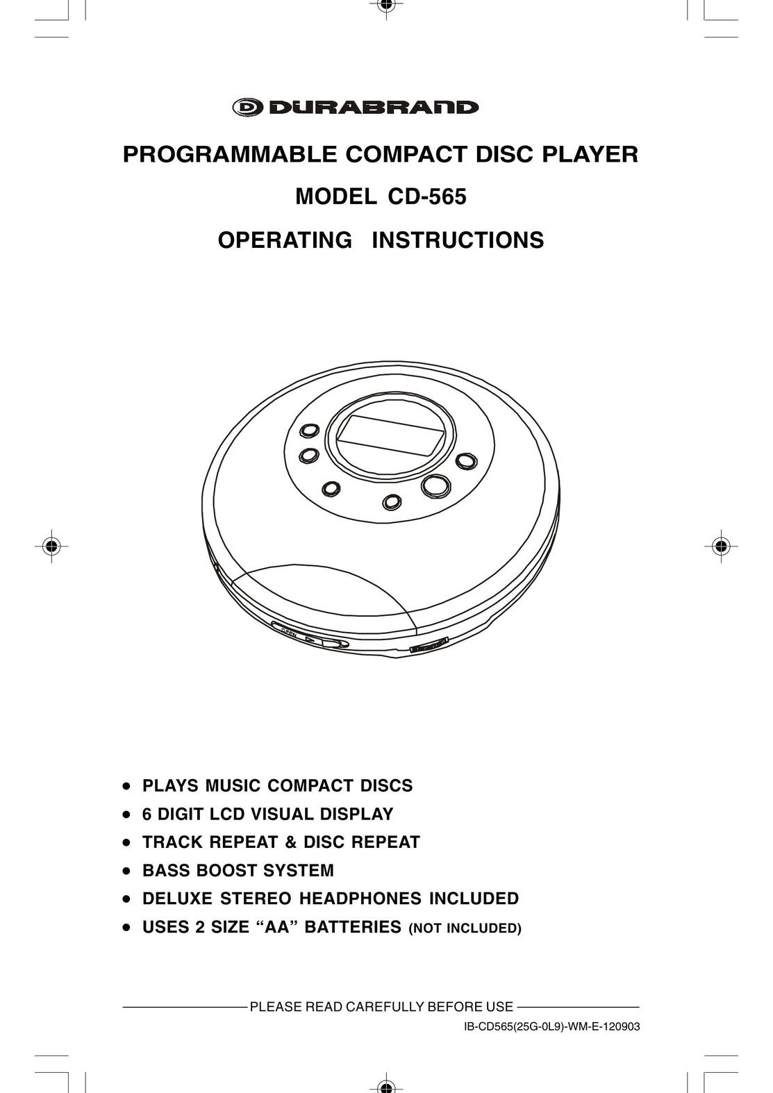 Lenoxx Electronics CD-565 CD Player User Manual