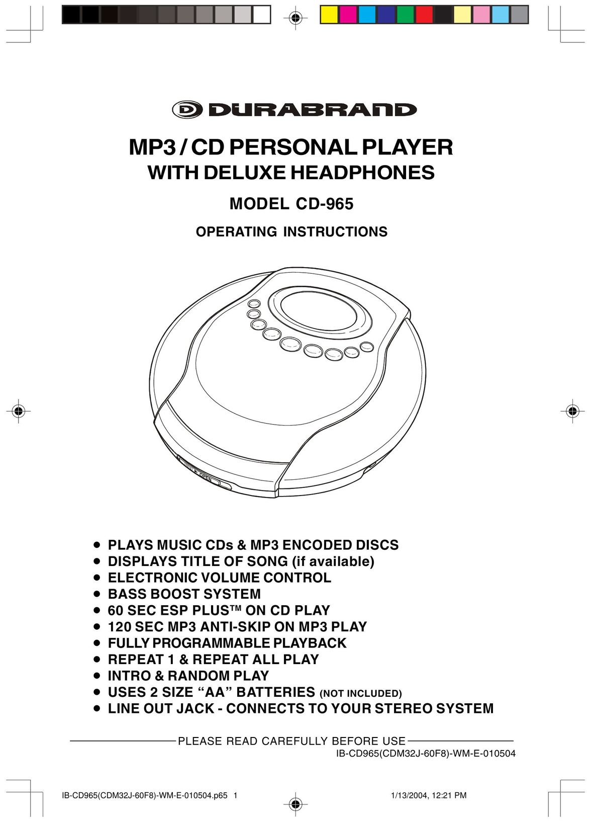 Lenoxx Electronics CD-965 CD Player User Manual