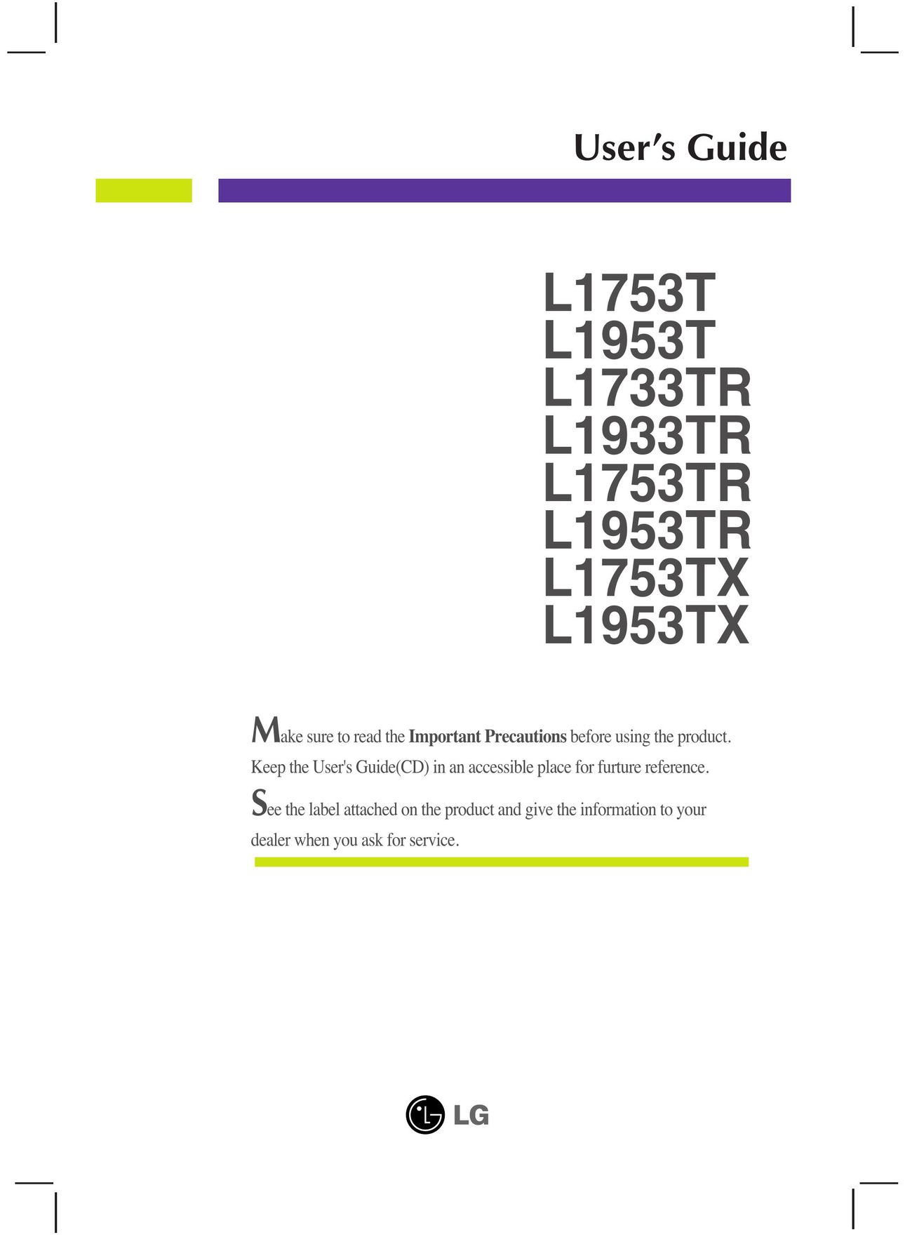 LG Electronics L1753T CD Player User Manual