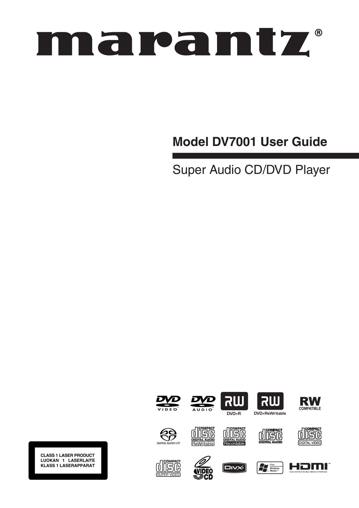 Marantz DV7001 CD Player User Manual