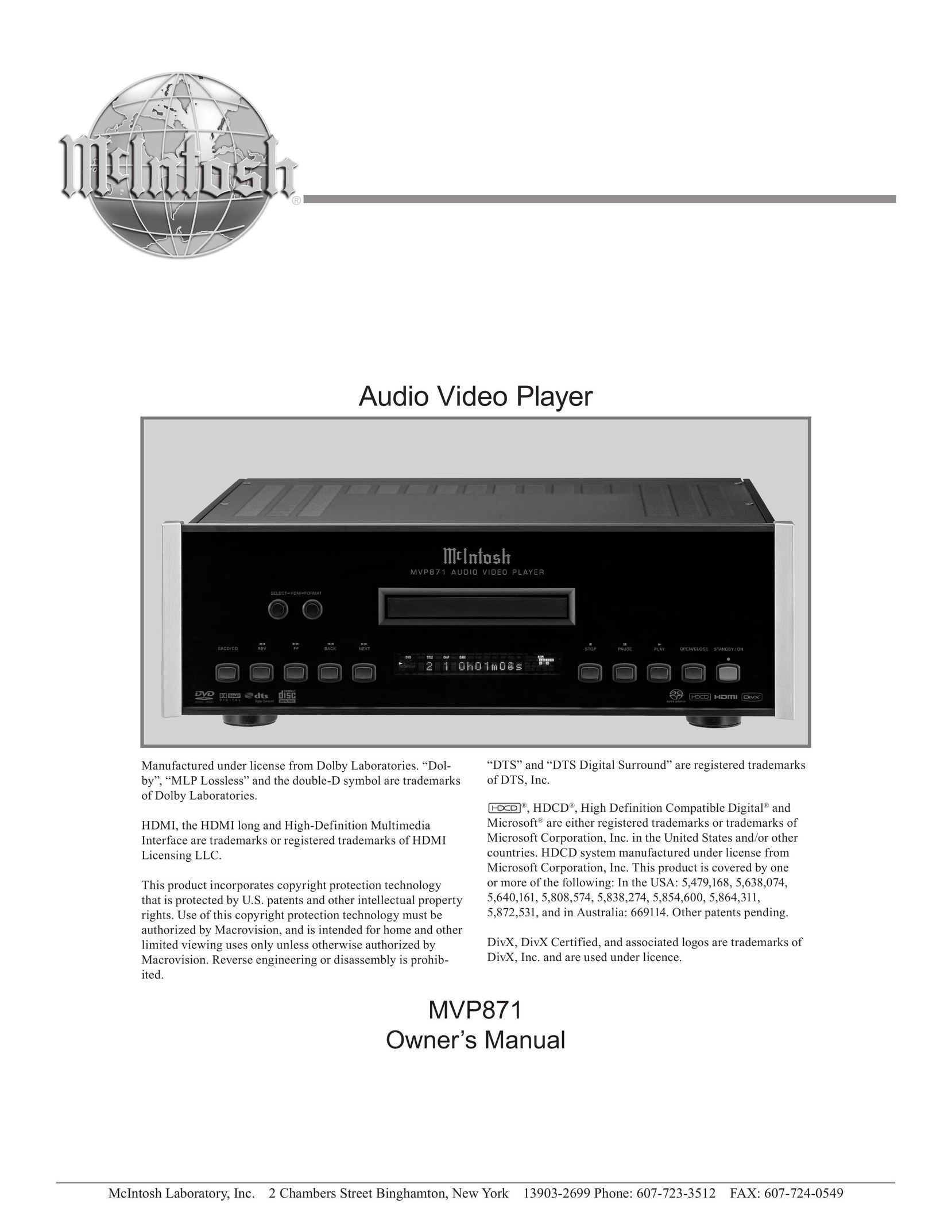 McIntosh MVP871 CD Player User Manual