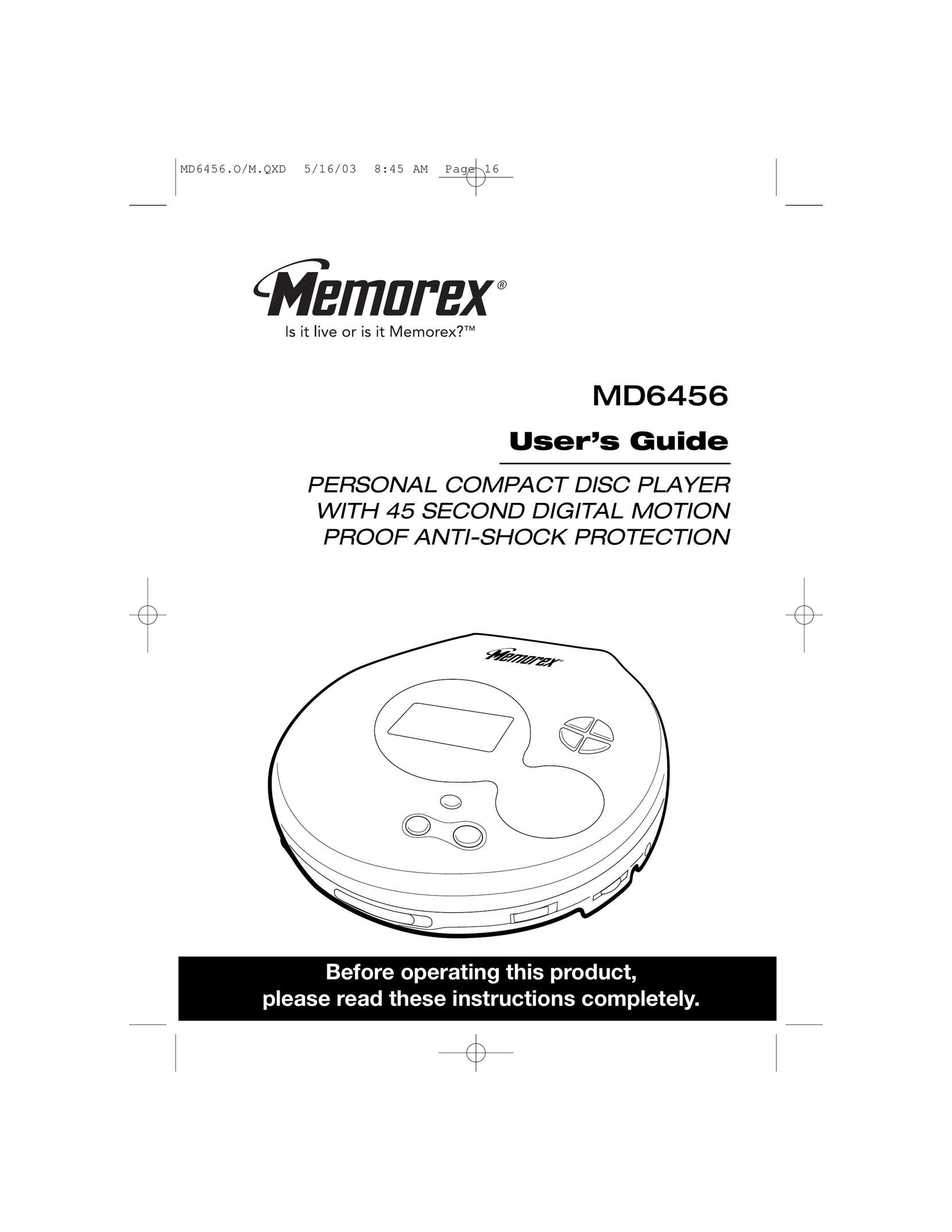 Memorex MD6456 CD Player User Manual