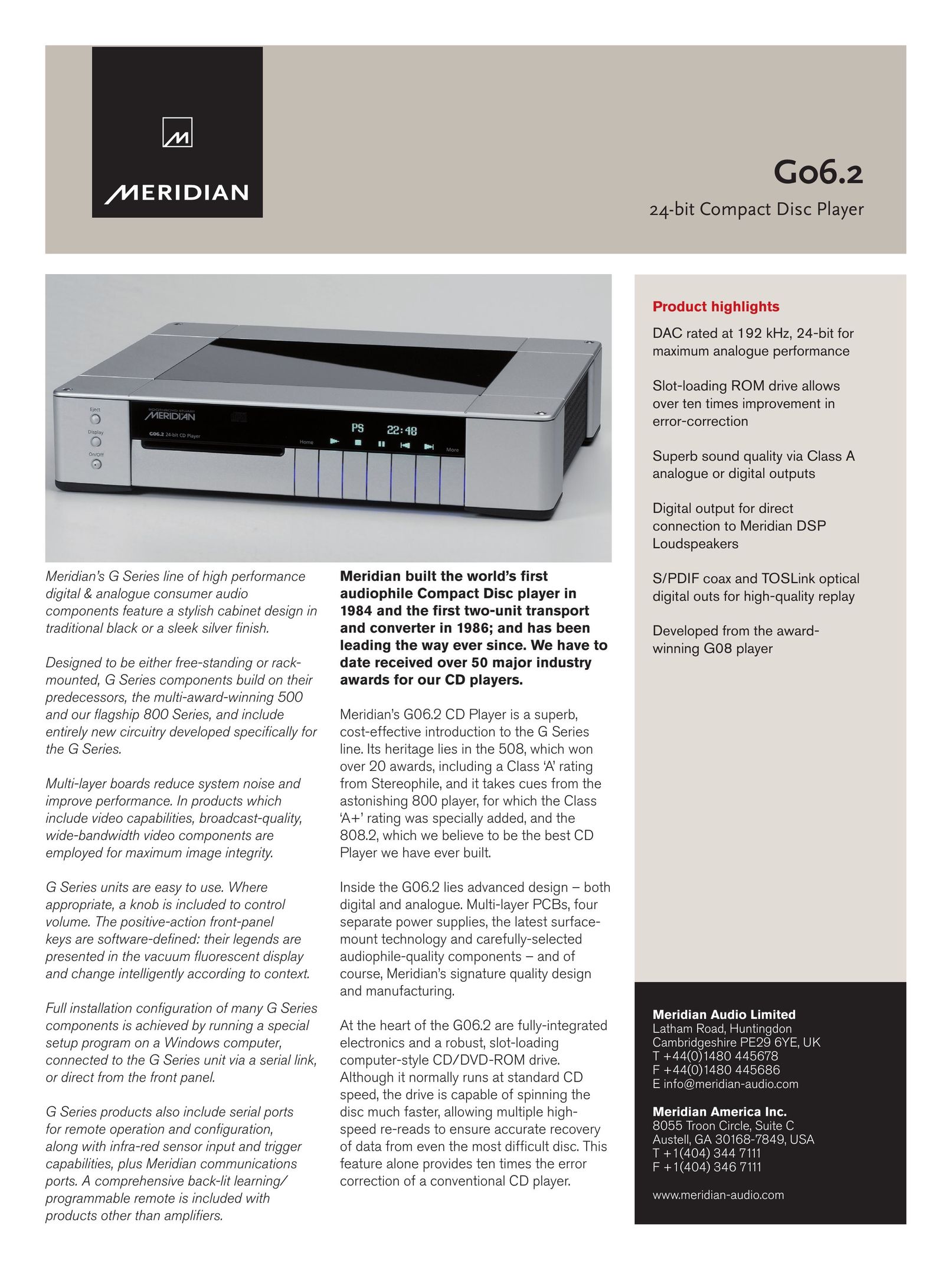 Meridian America G06.2 CD Player User Manual