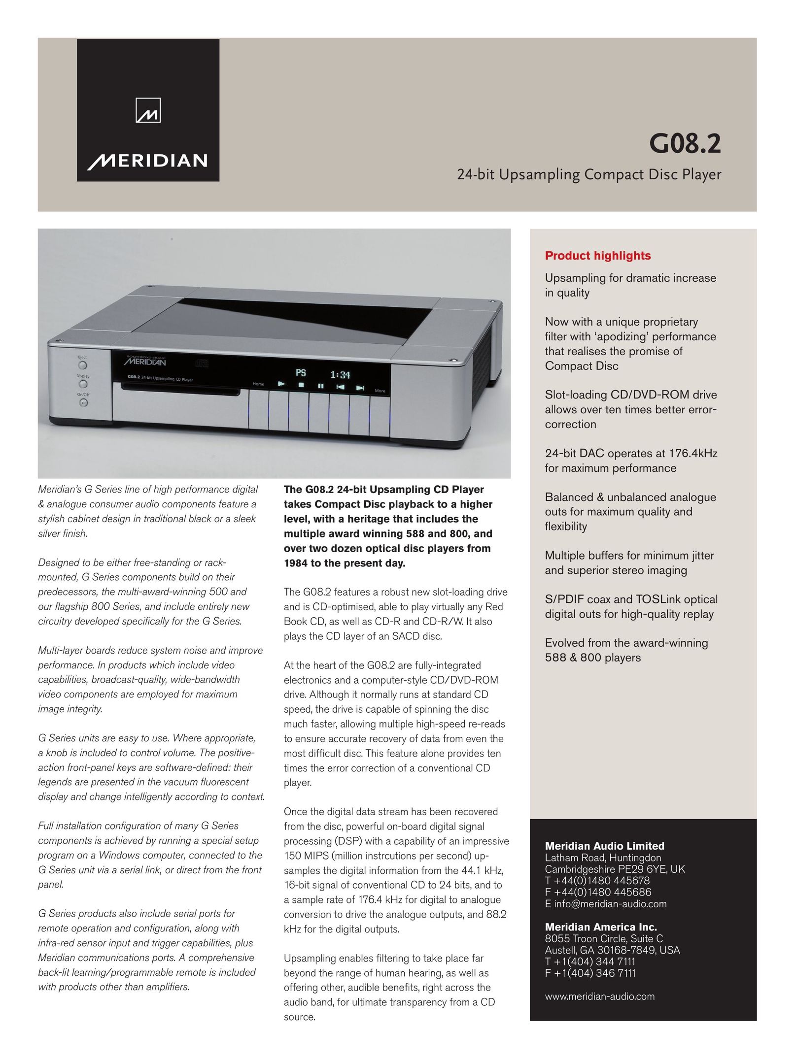 Meridian America G08.2 CD Player User Manual
