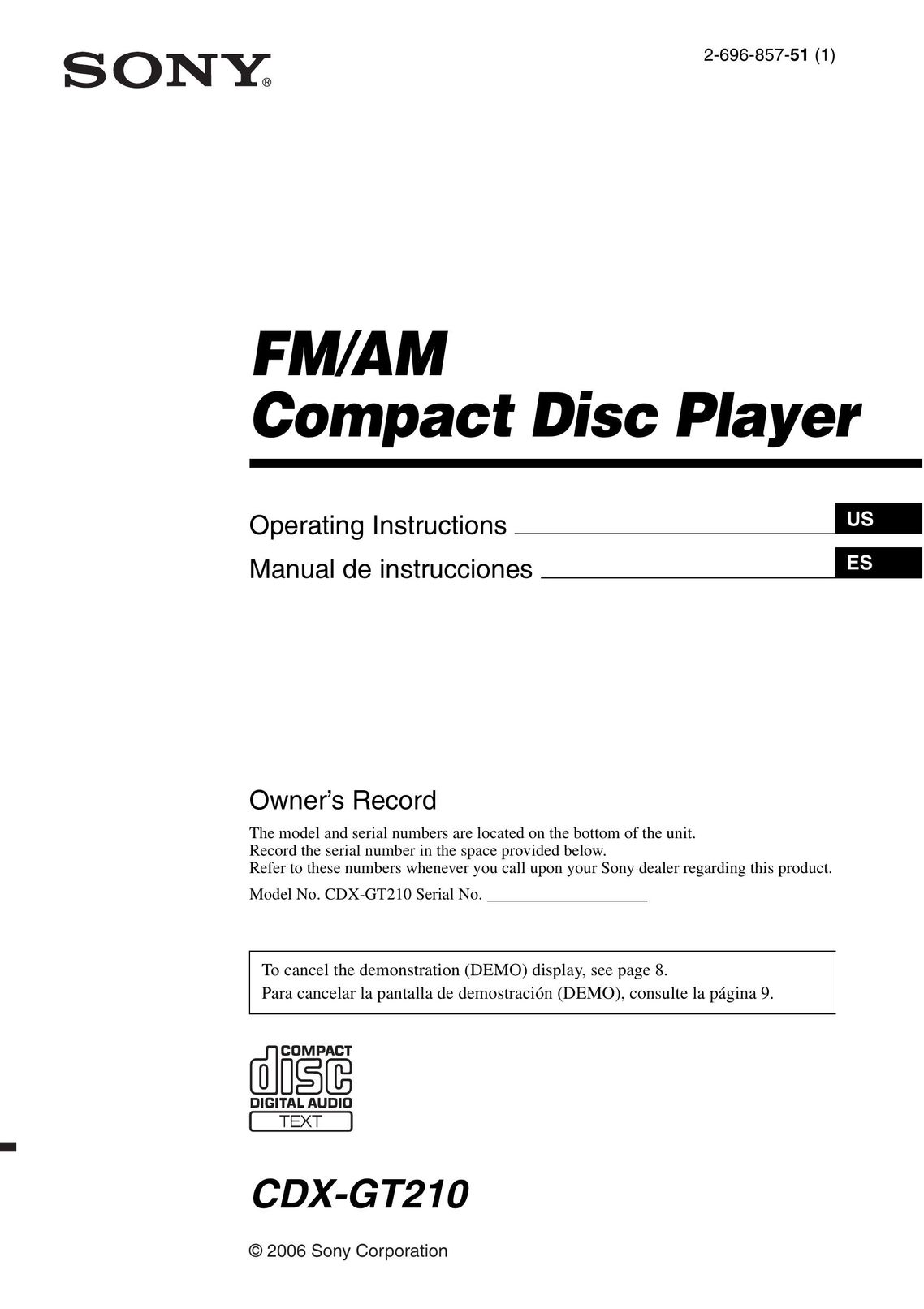 Musica CDX-GT210 CD Player User Manual