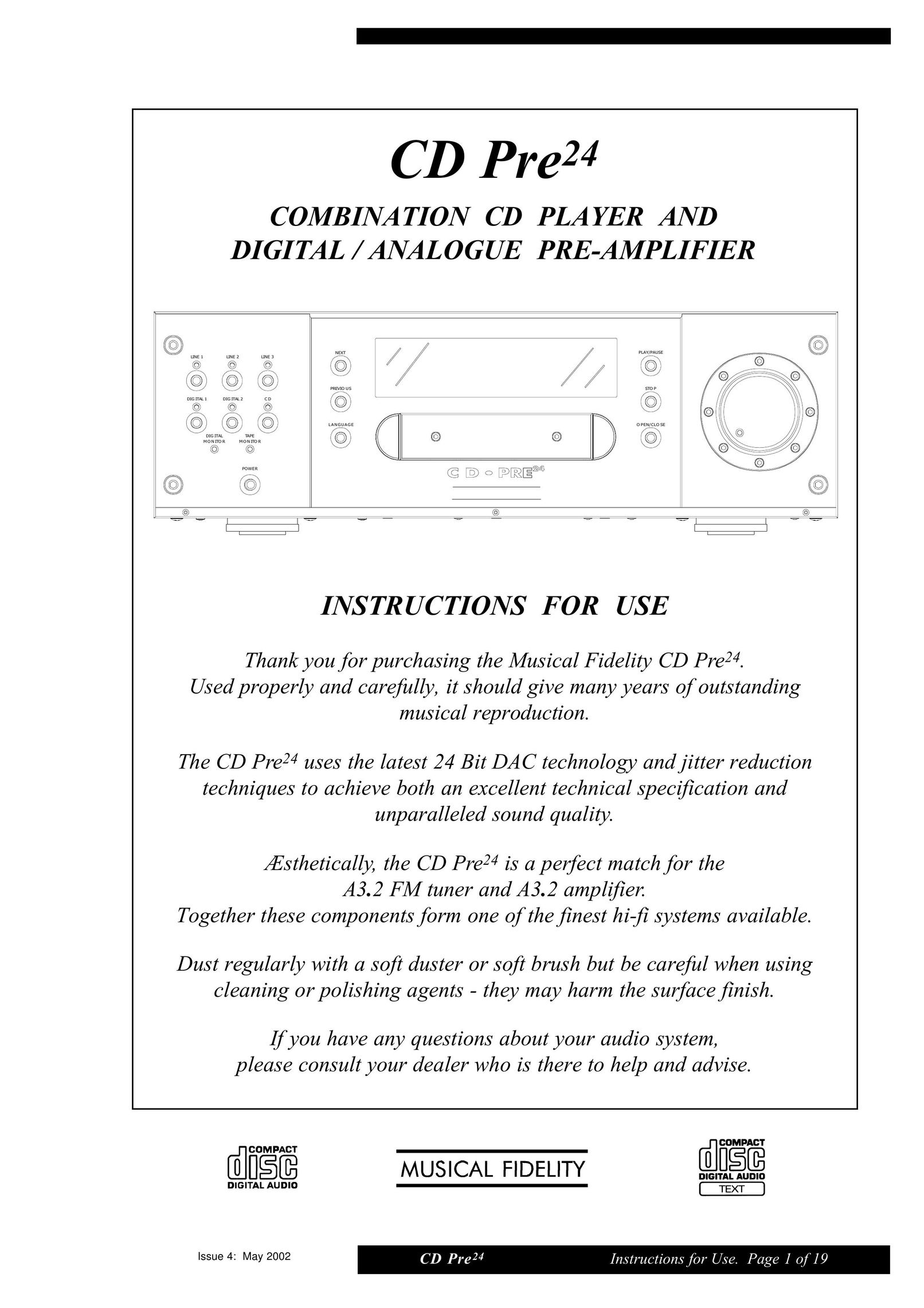 Musical Fidelity CD Pre24 CD Player User Manual