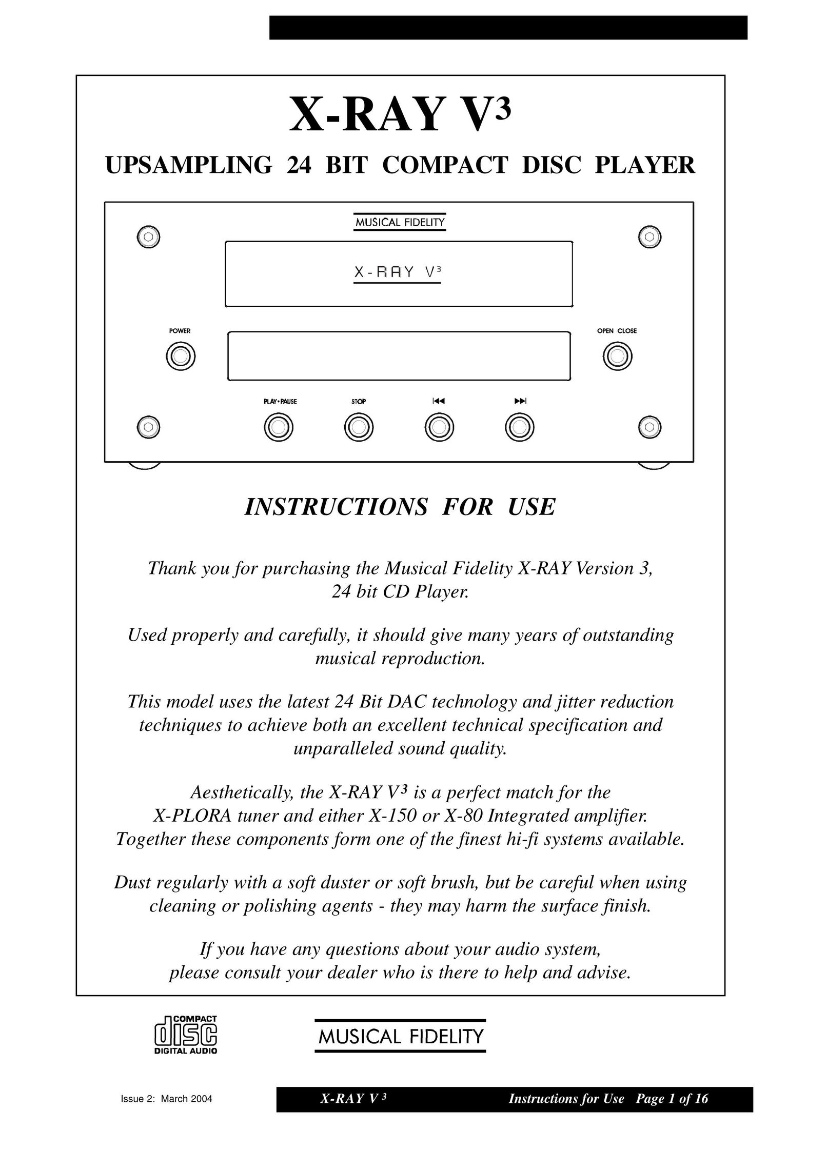 Musical Fidelity X-RAY V3 CD Player User Manual