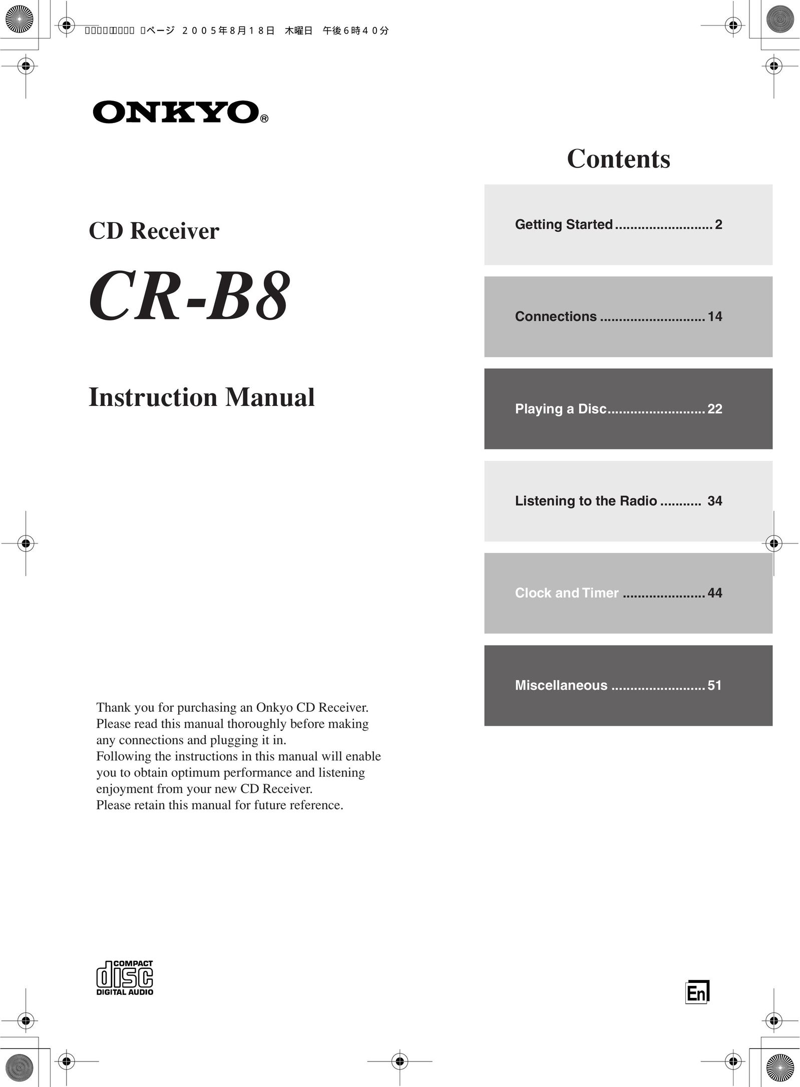Onkyo CR-B8 CD Player User Manual