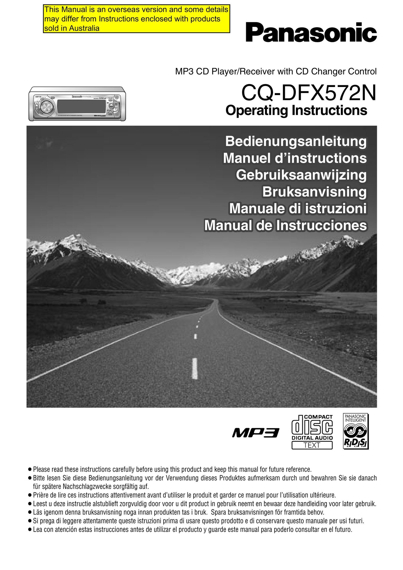 Panasonic CQ-DFX572N CD Player User Manual