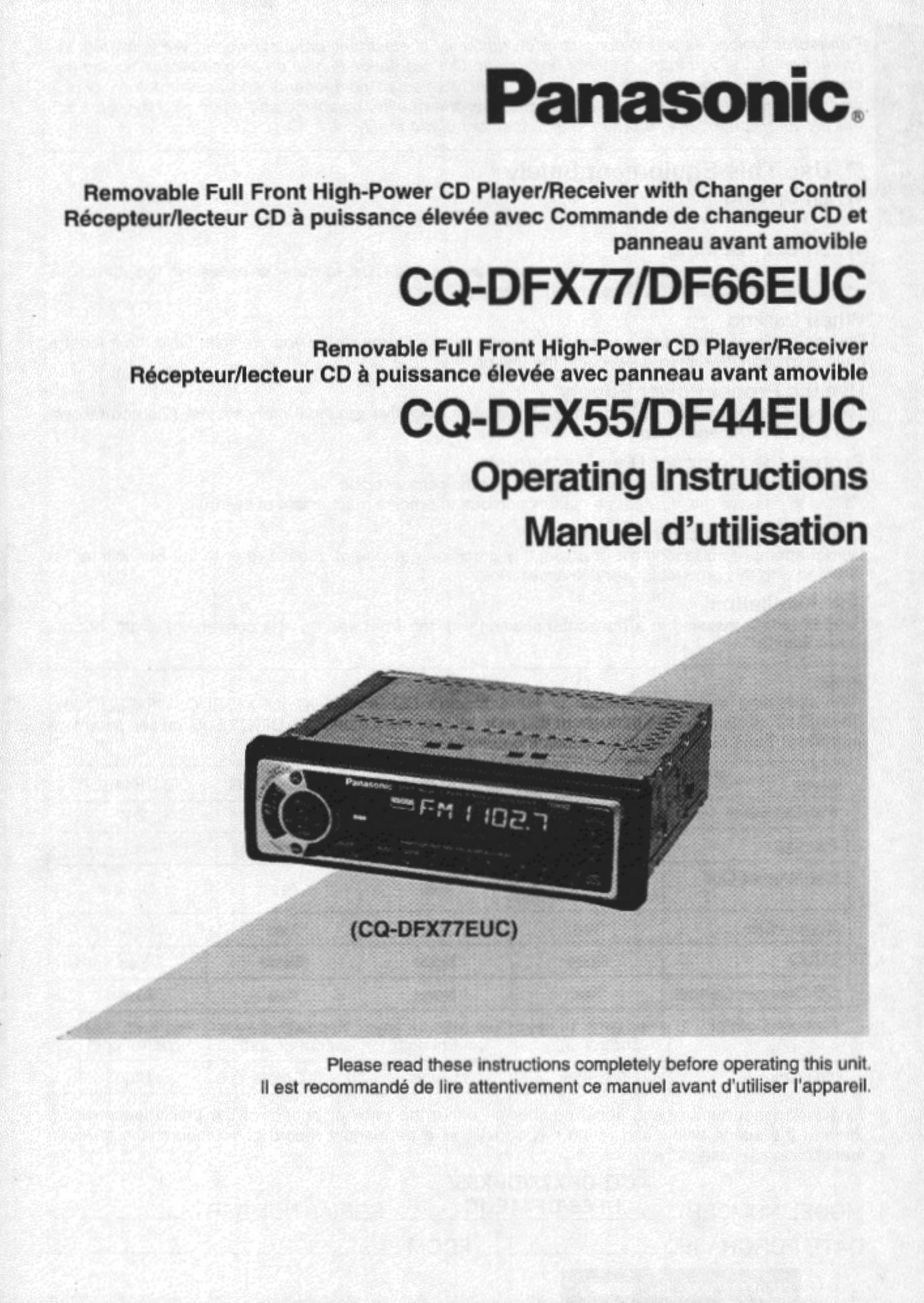 Panasonic CQ-DFX77 CD Player User Manual