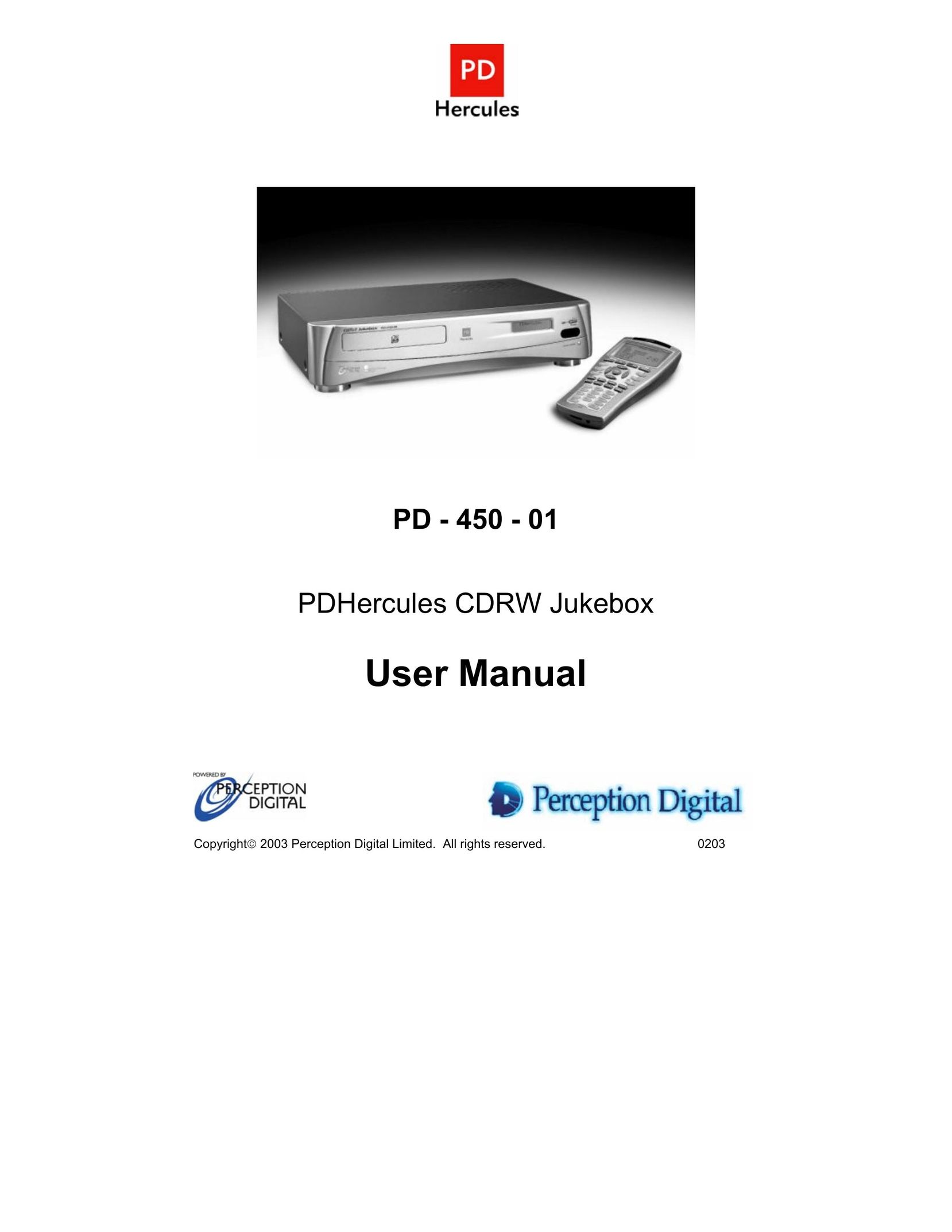 Perception Digital PD - 450 - 01 CD Player User Manual