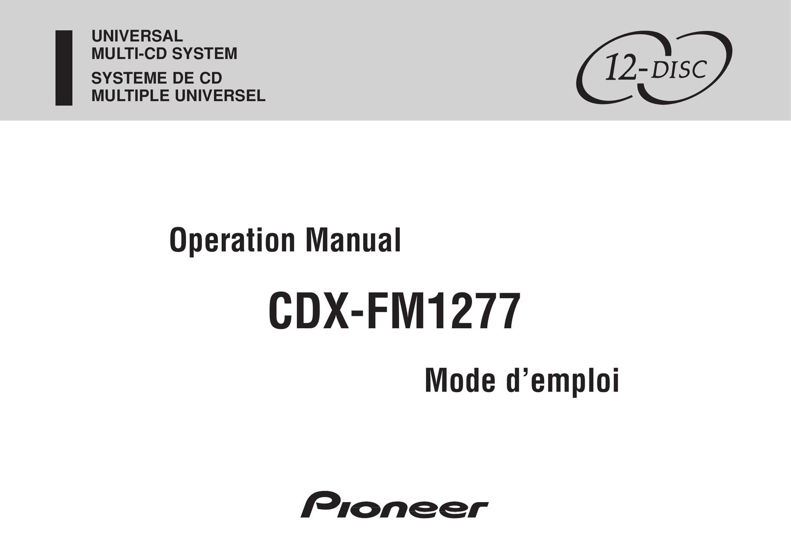 Pioneer CDX-FM1277 CD Player User Manual