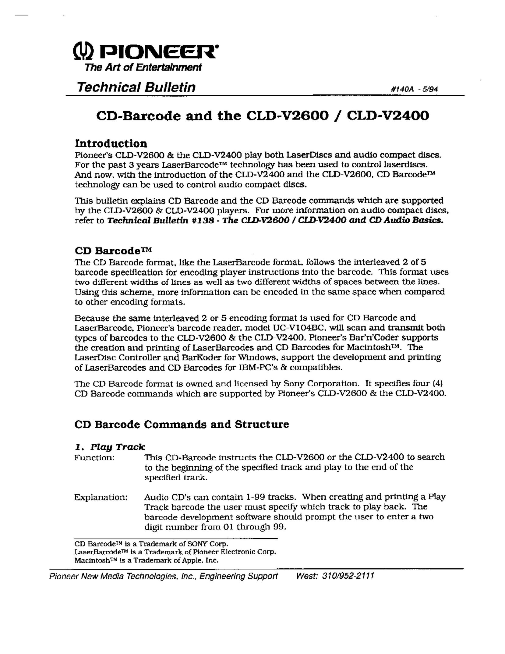 Pioneer CLD-V2400 CD Player User Manual