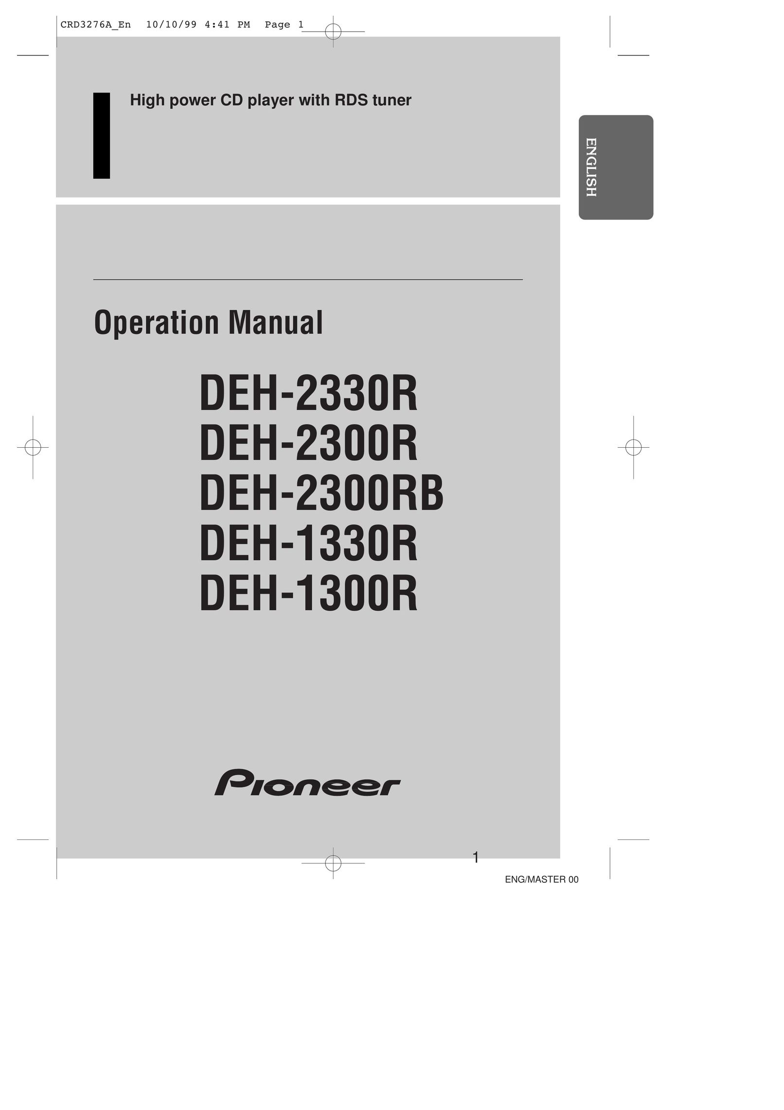 Pioneer DEH-1300R CD Player User Manual