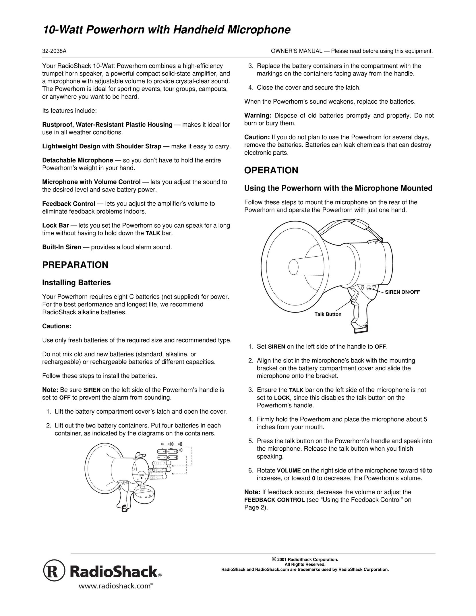 Radio Shack 32-2038A CD Player User Manual