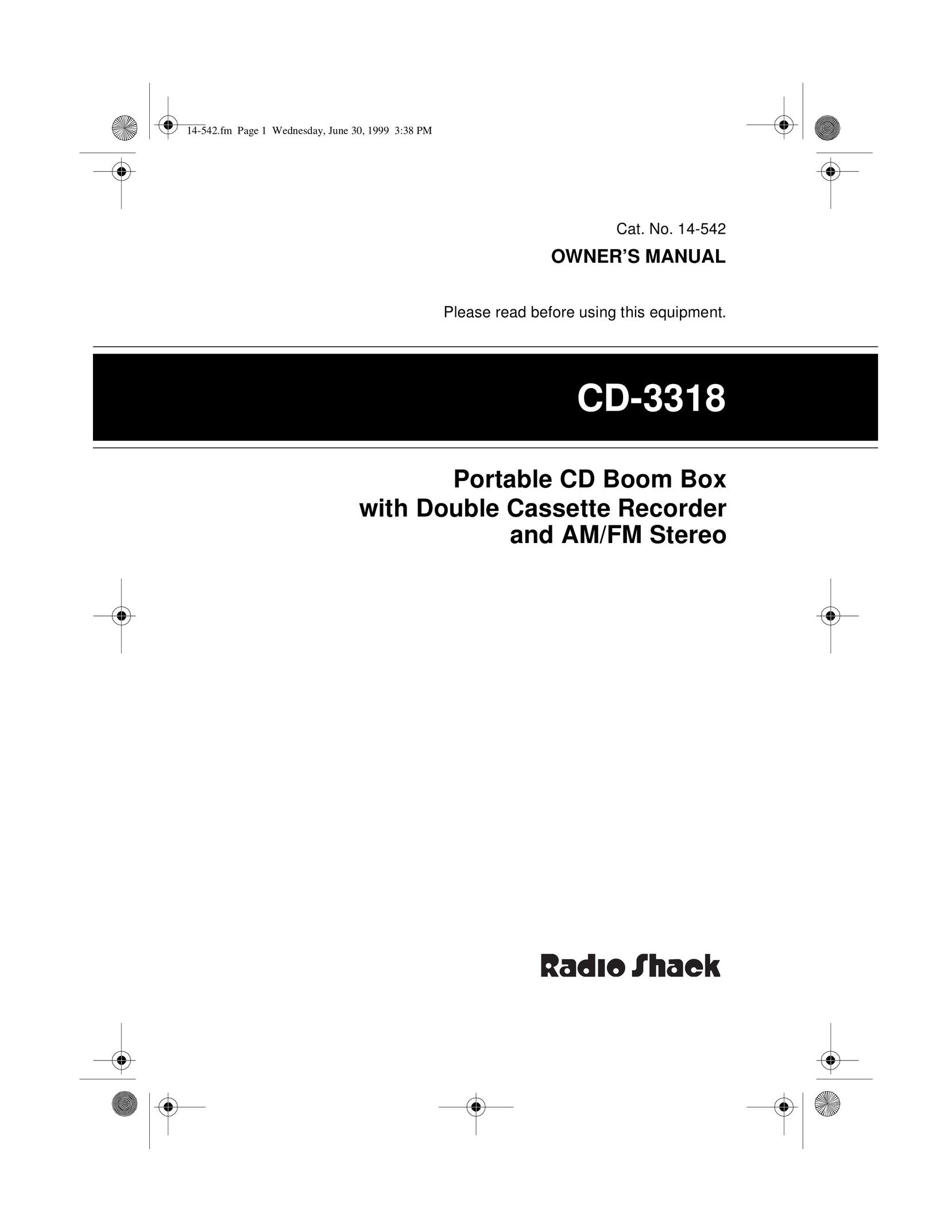 Radio Shack CD-3318 CD Player User Manual