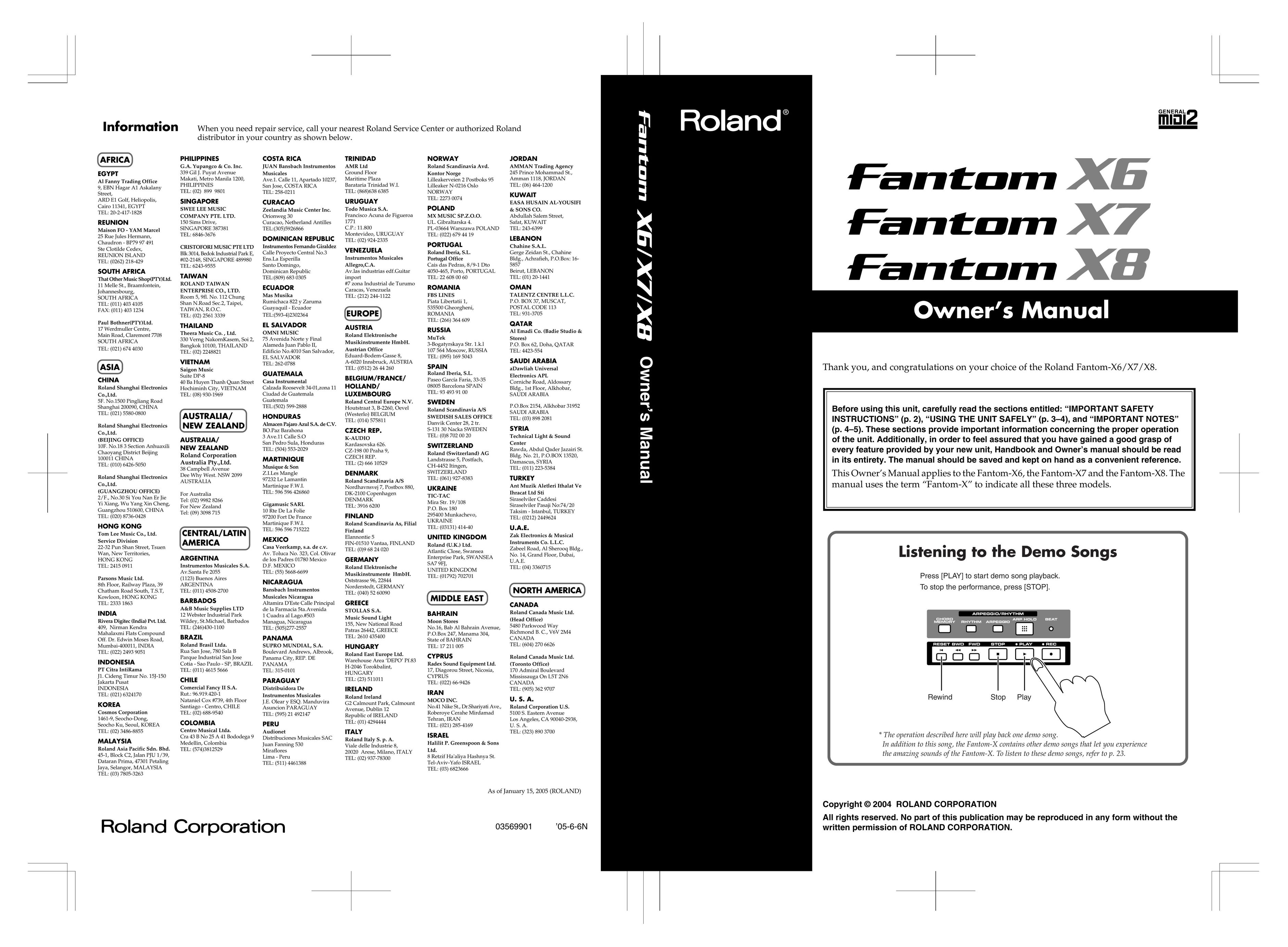 Roland Fantom-X7 CD Player User Manual