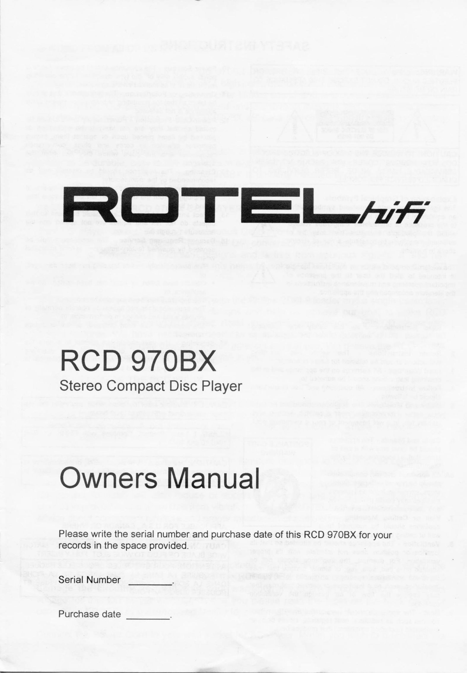Rotel RCD 970BX CD Player User Manual