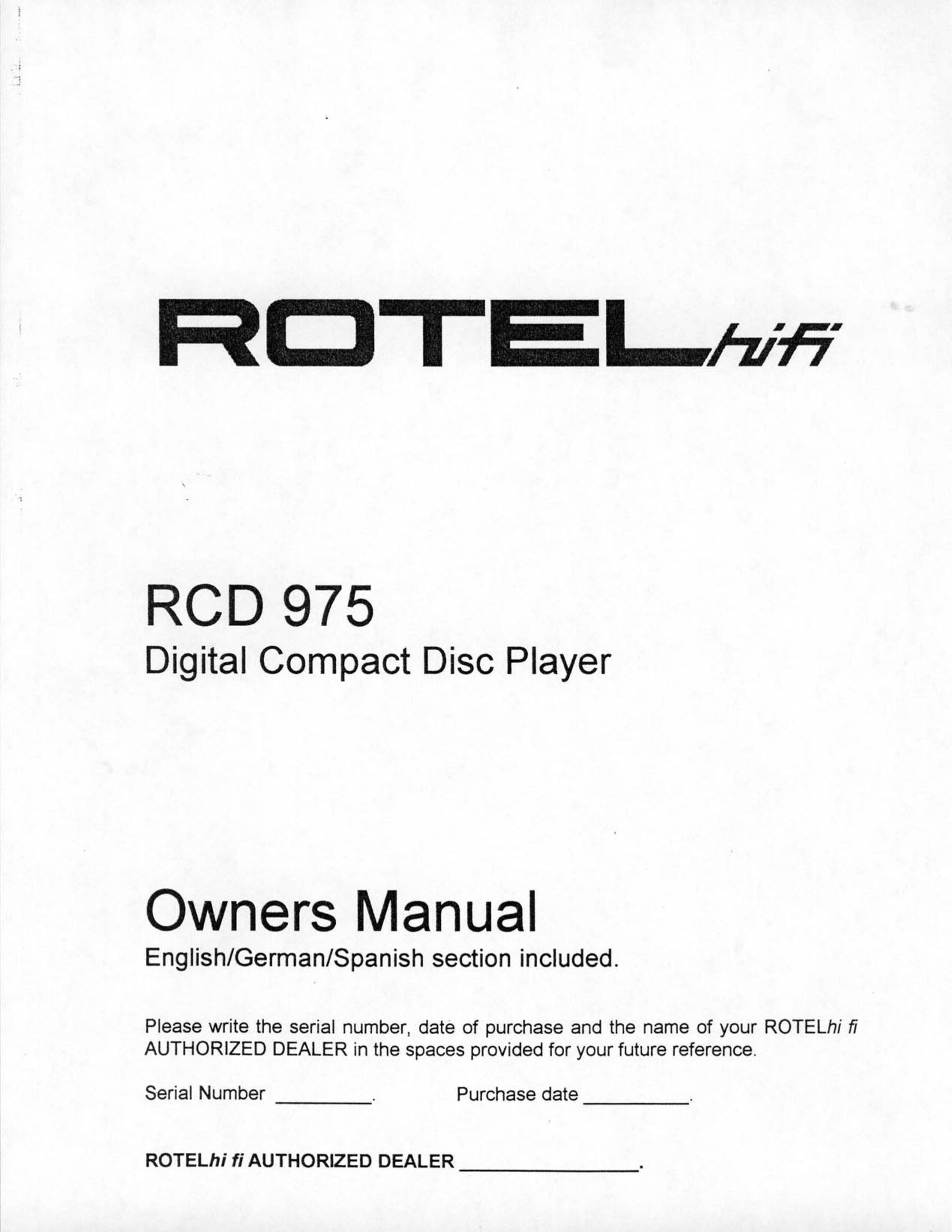 Rotel RCD 975 CD Player User Manual