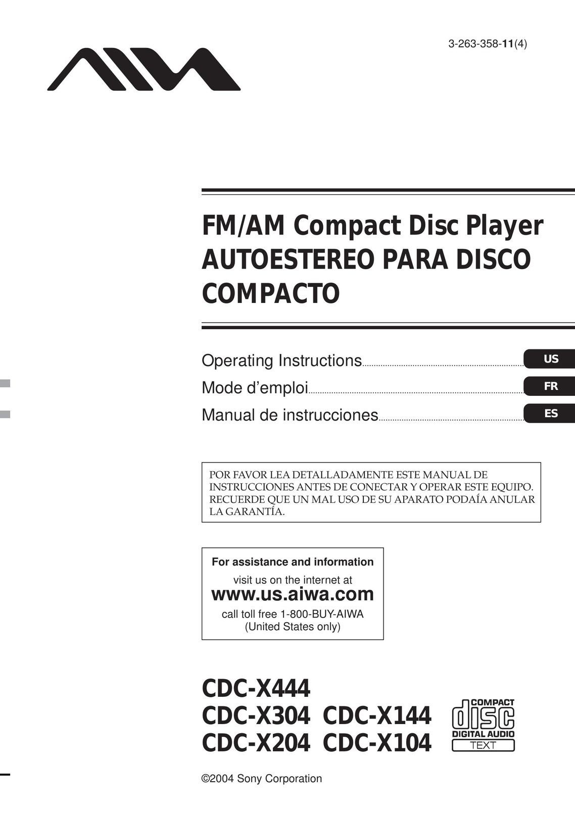 Sony CDC-X104 CD Player User Manual