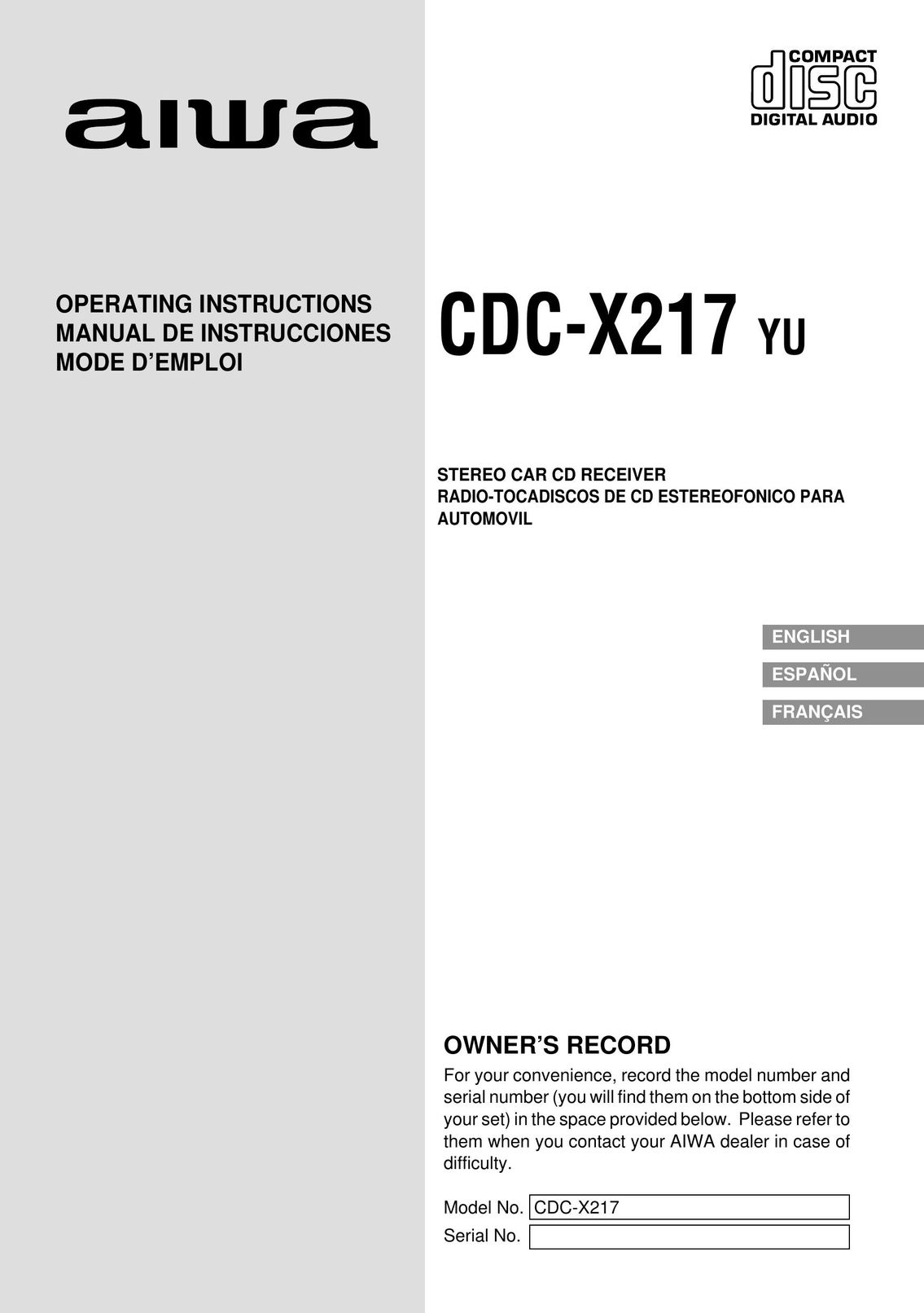 Sony CDC-X217 CD Player User Manual